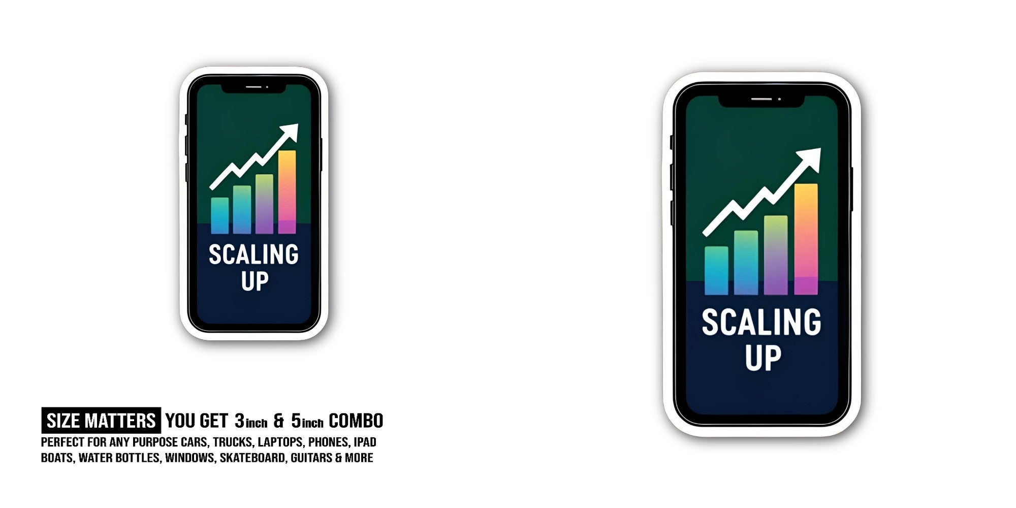 SCALING UP & PHONE Sticker, Waterproof Vinyl Decal Sticker Indoor Or Outdoor 2 (Pieces) 3" and 5"