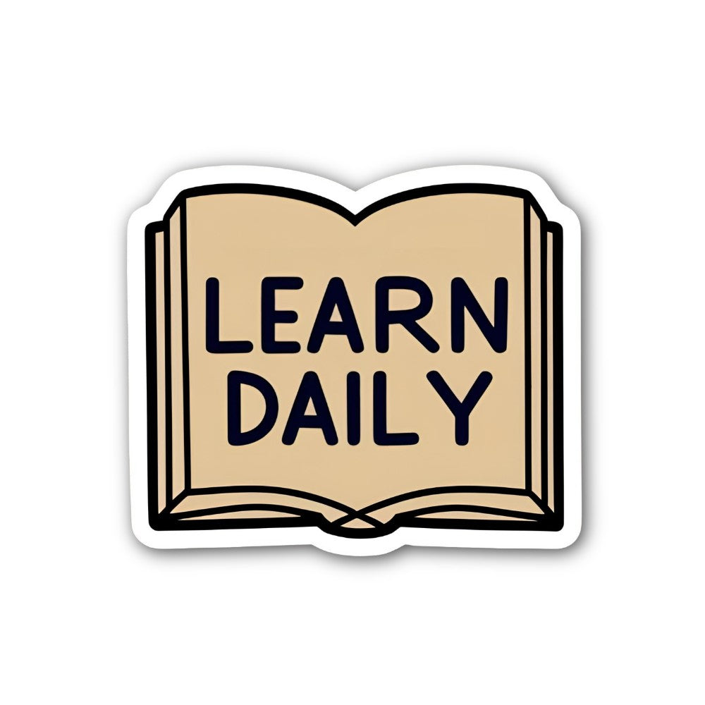 Learn Daily Book Sticker, Waterproof Vinyl Decal Sticker Indoor Or Outdoor 2 (Pieces) 3" and 5"