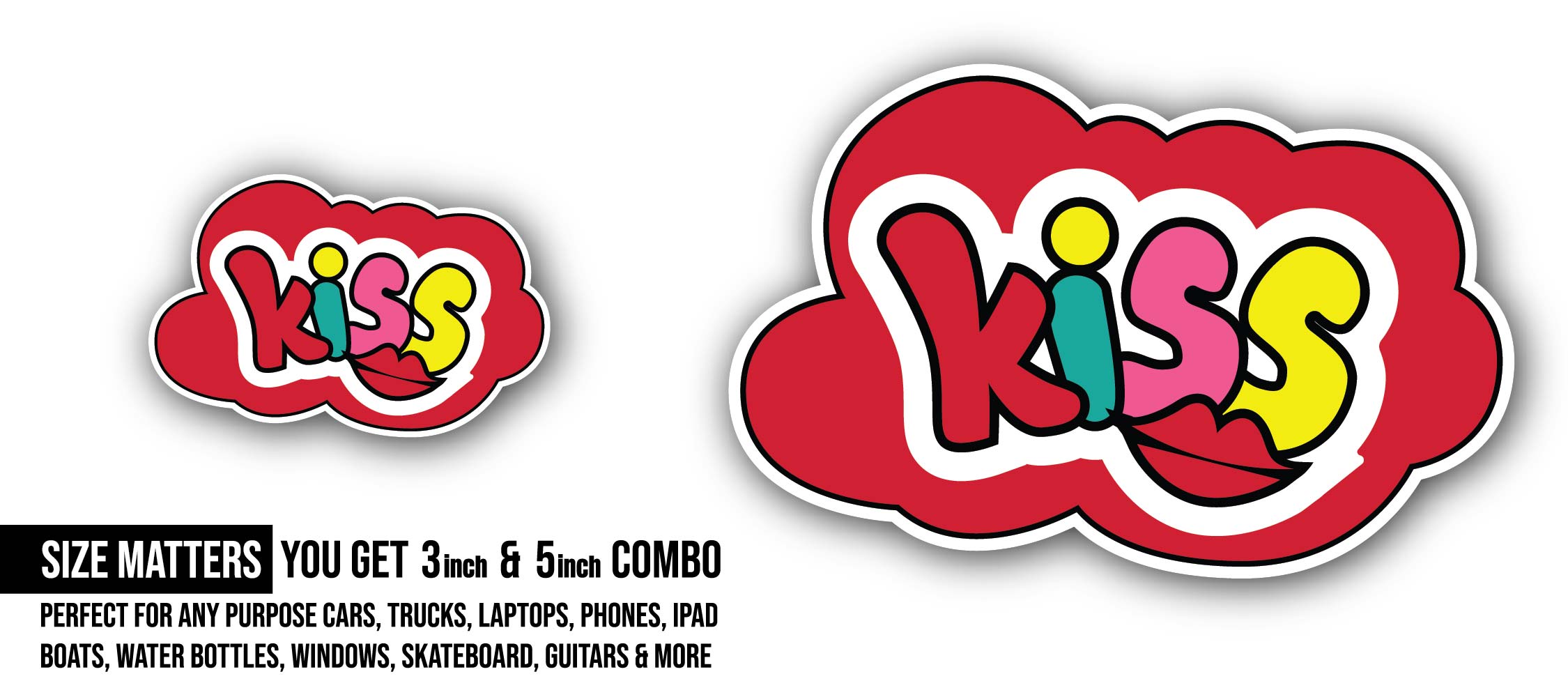 Kiss Message Sticker, Waterproof Vinyl Decal Sticker Indoor Or Outdoor 2 (Pieces) 3" and 5"