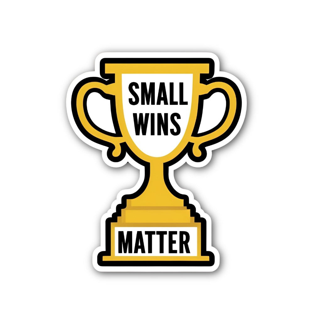 YELLOW COLOUR SMALL WINS MATTER Sticker, Waterproof Vinyl Decal Sticker Indoor Or Outdoor 2 (Pieces) 3" and 5"