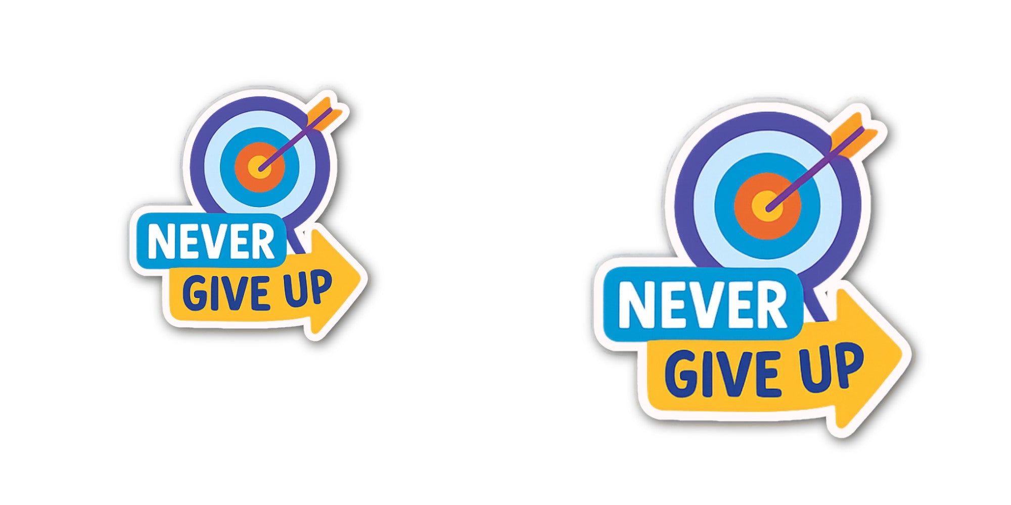 NEVER GIVE UP Sticker, Waterproof Vinyl Decal Sticker Indoor Or Outdoor 2 (Pieces) 3" and 5"