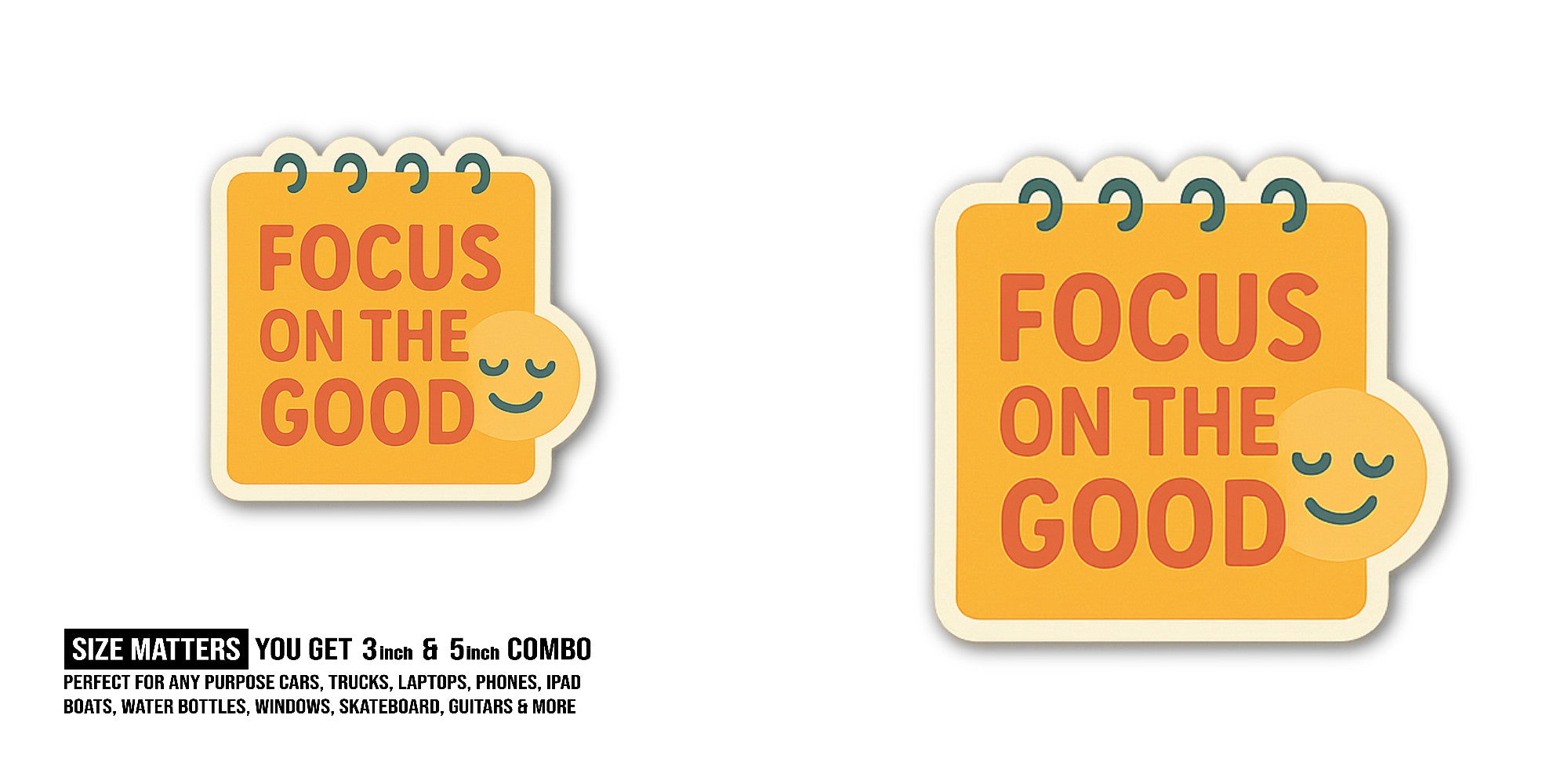 FOCUS ON THE GOOD & MOON Sticker, Waterproof Vinyl Decal Sticker Indoor Or Outdoor 2 (Pieces) 3" and 5"