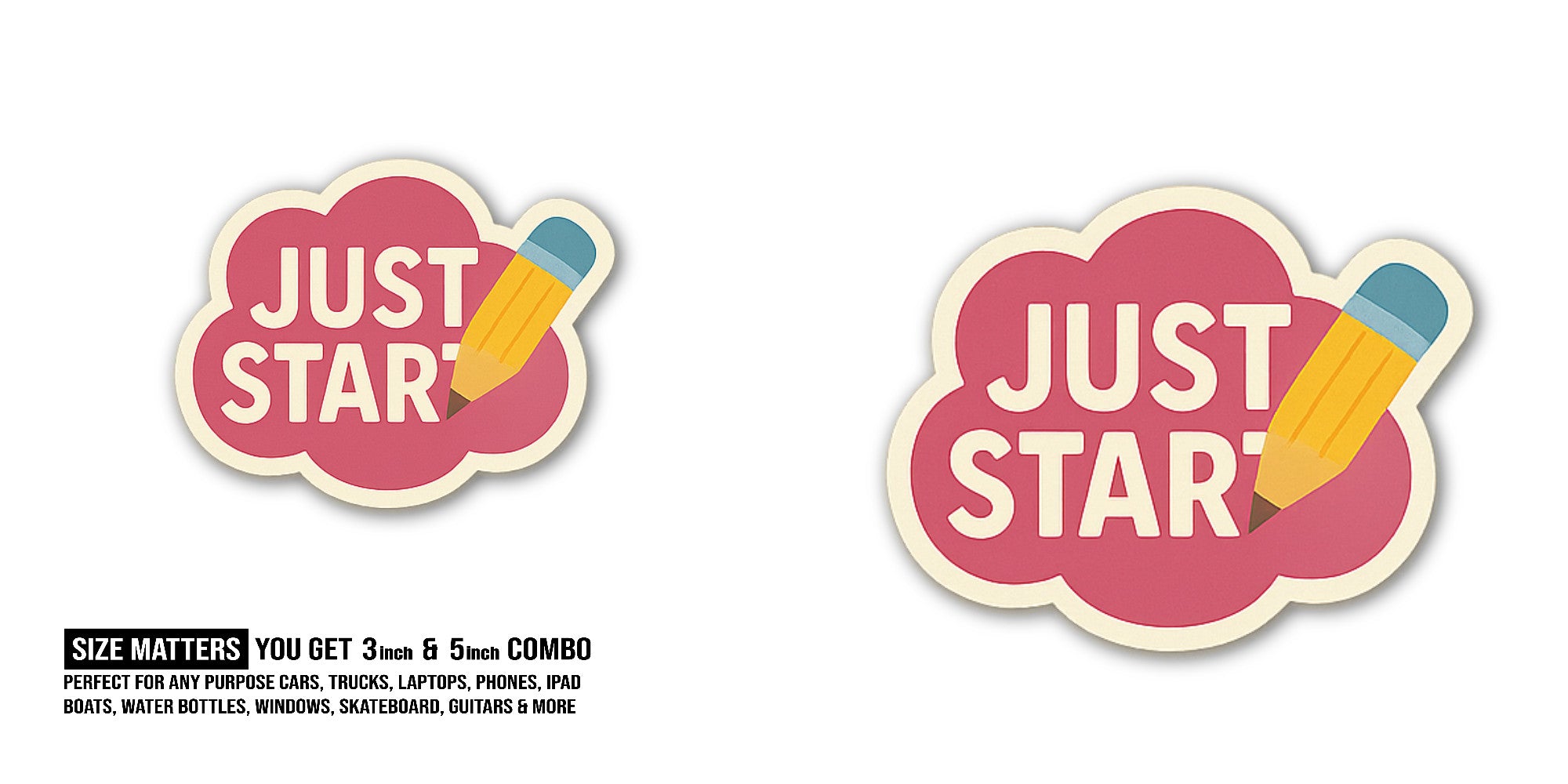JUST STAR & Pencil Sticker, Waterproof Vinyl Decal Sticker Indoor Or Outdoor 2 (Pieces) 3" and 5"