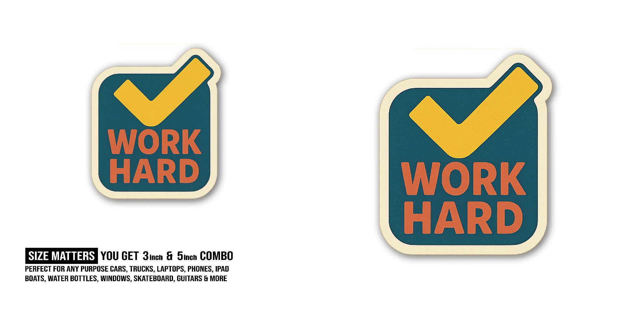 Red Colour Work Hard Sticker, Waterproof Vinyl Decal Sticker Indoor Or Outdoor 2 (Pieces) 3" and 5"