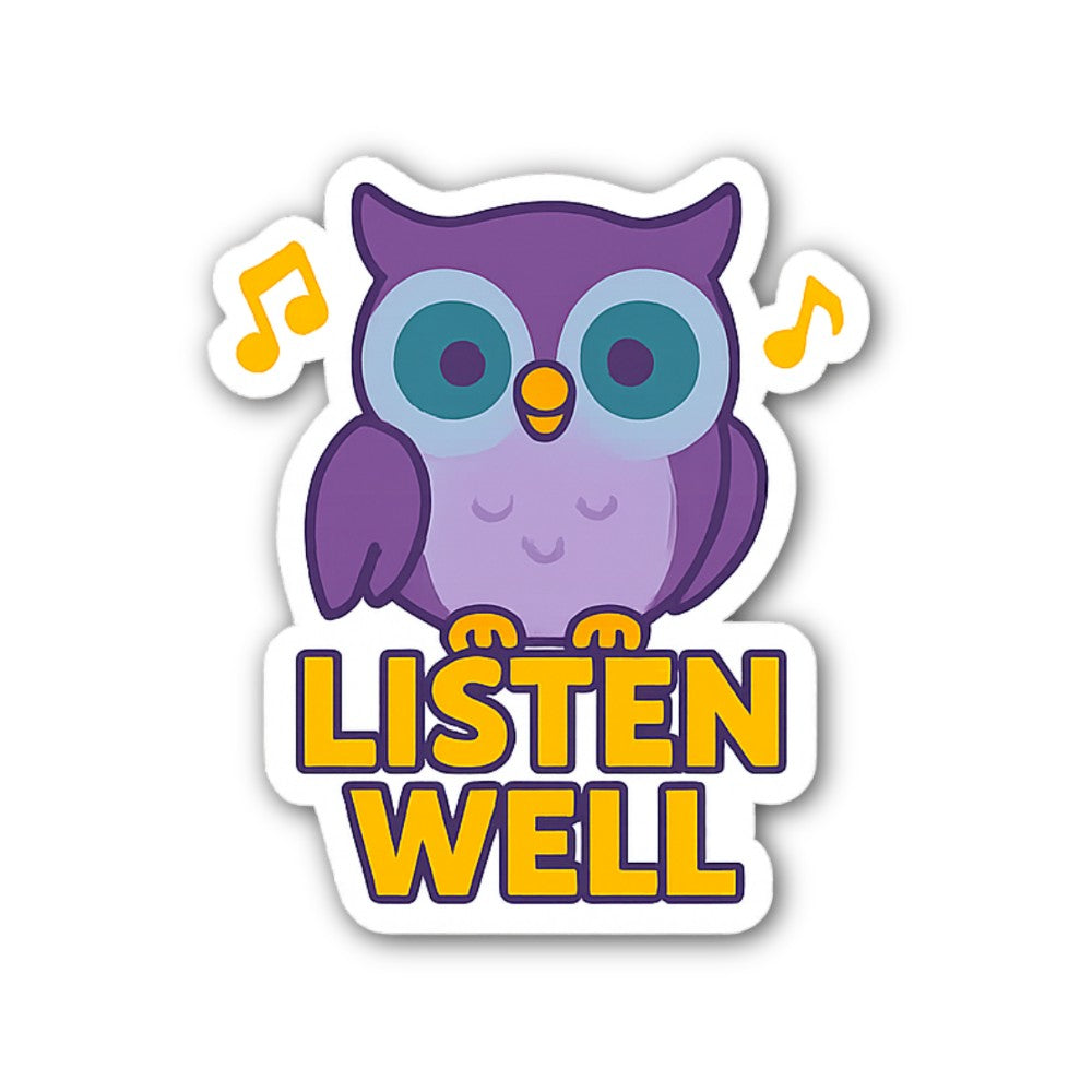 LISTEN WELL Cute Owl Sticker, Waterproof Vinyl Decal Sticker Indoor Or Outdoor 2 (Pieces) 3" and 5"