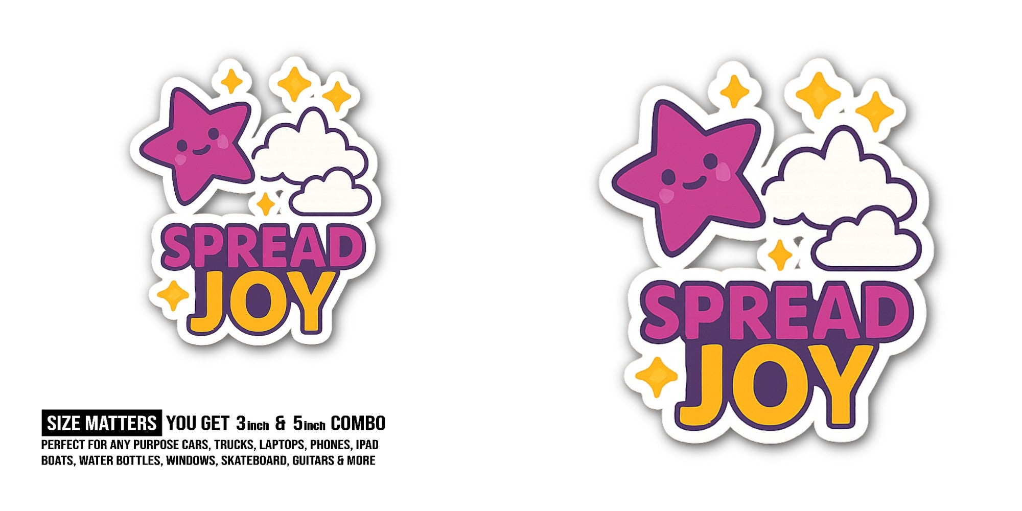 SPREAD JOY & Purple Star Sticker, Waterproof Vinyl Decal Sticker Indoor Or Outdoor 2 (Pieces) 3" and 5"