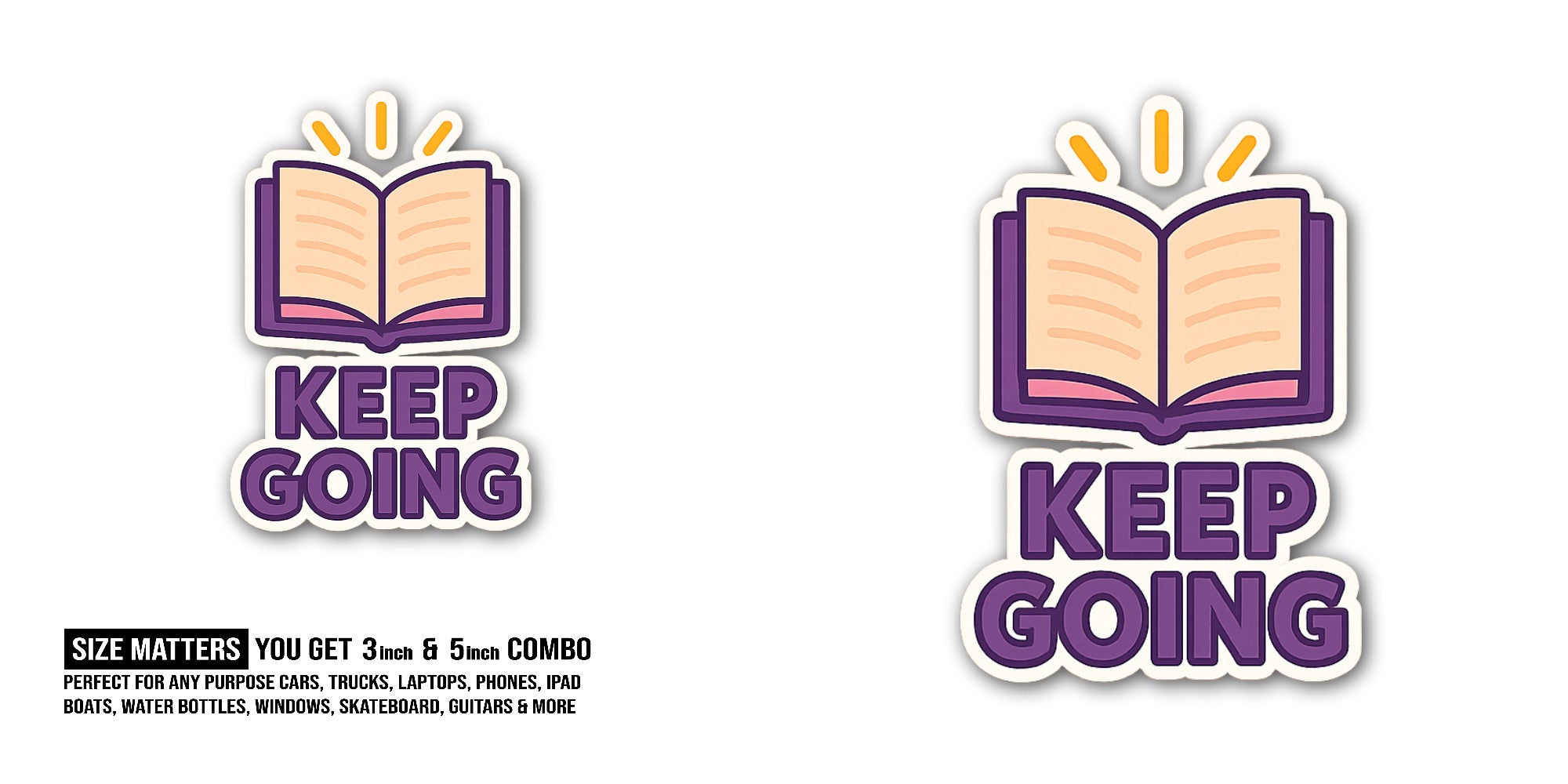 Cute Book Sticker, Waterproof Vinyl Decal Sticker Indoor Or Outdoor 2 (Pieces) 3" and 5"