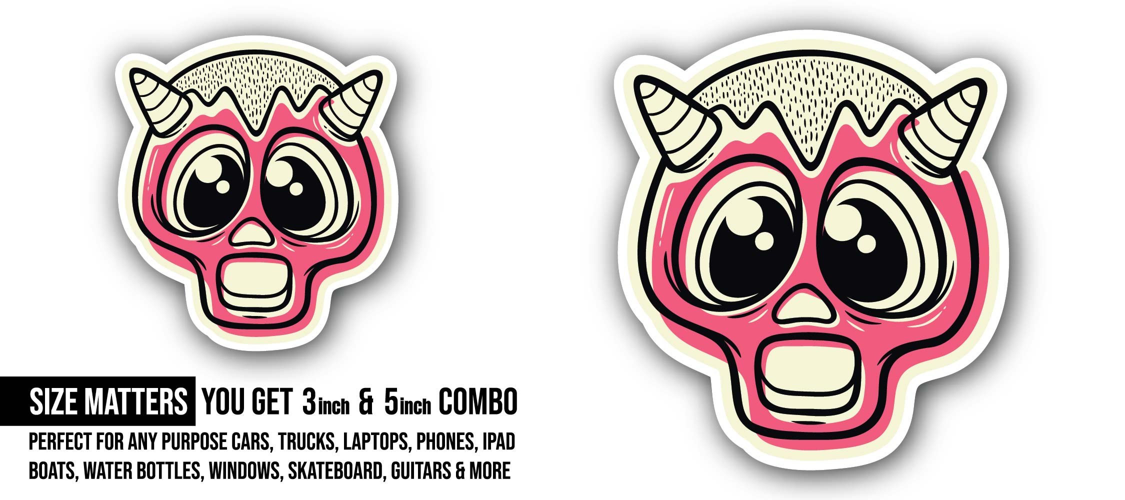 Pink Demon Sticker, Waterproof Vinyl Decal Sticker Indoor Or Outdoor 2 (Pieces) 3" and 5"