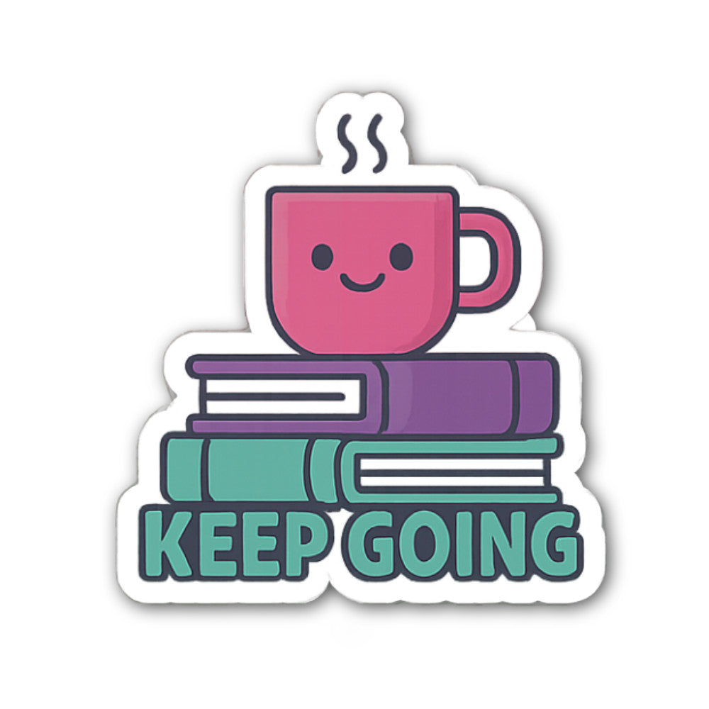 Tea Cup And Books Sticker, Waterproof Vinyl Decal Sticker Indoor Or Outdoor 2 (Pieces) 3" and 5"