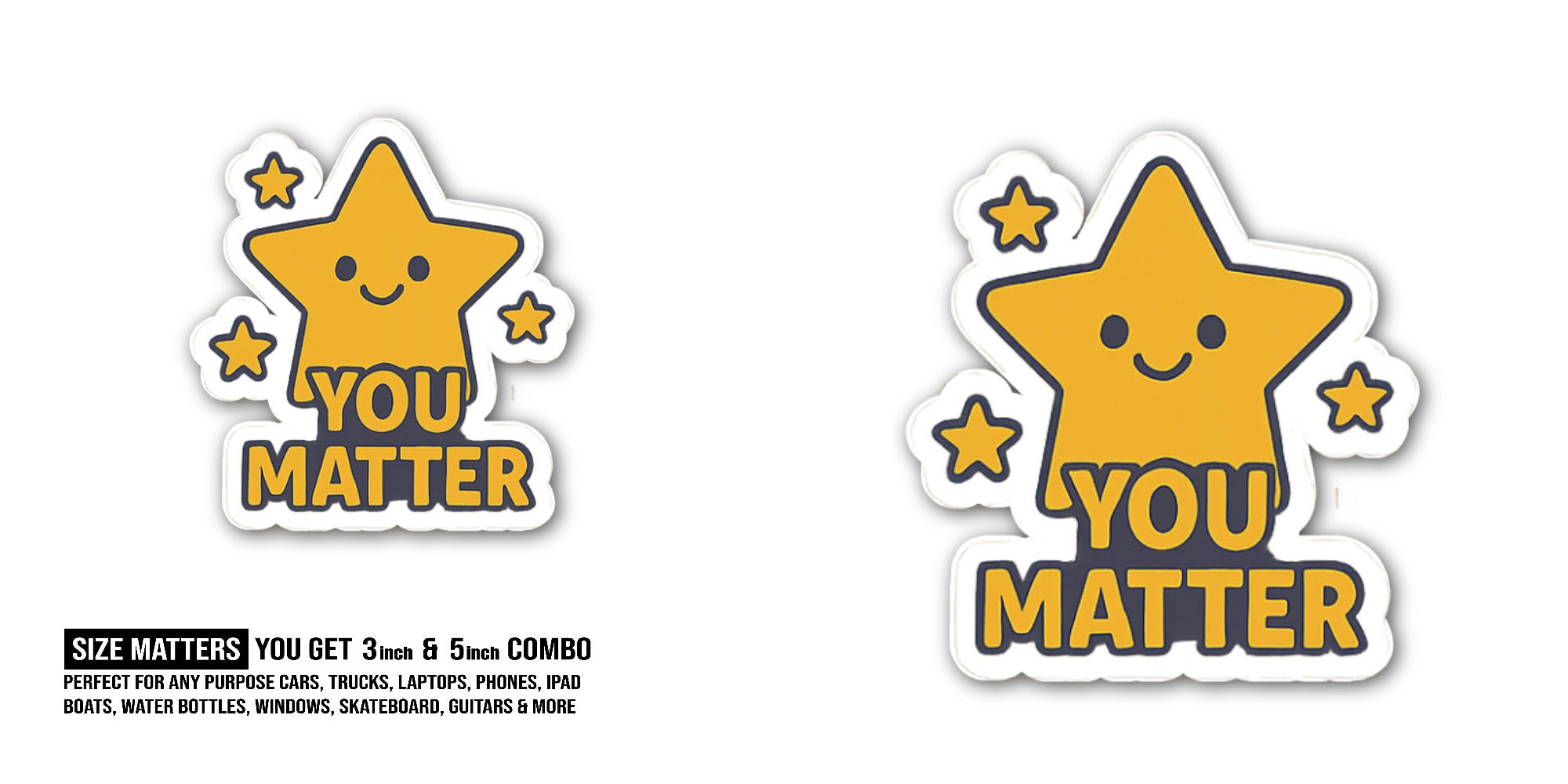Shine Star Sticker, Waterproof Vinyl Decal Sticker Indoor Or Outdoor 2 (Pieces) 3" and 5"