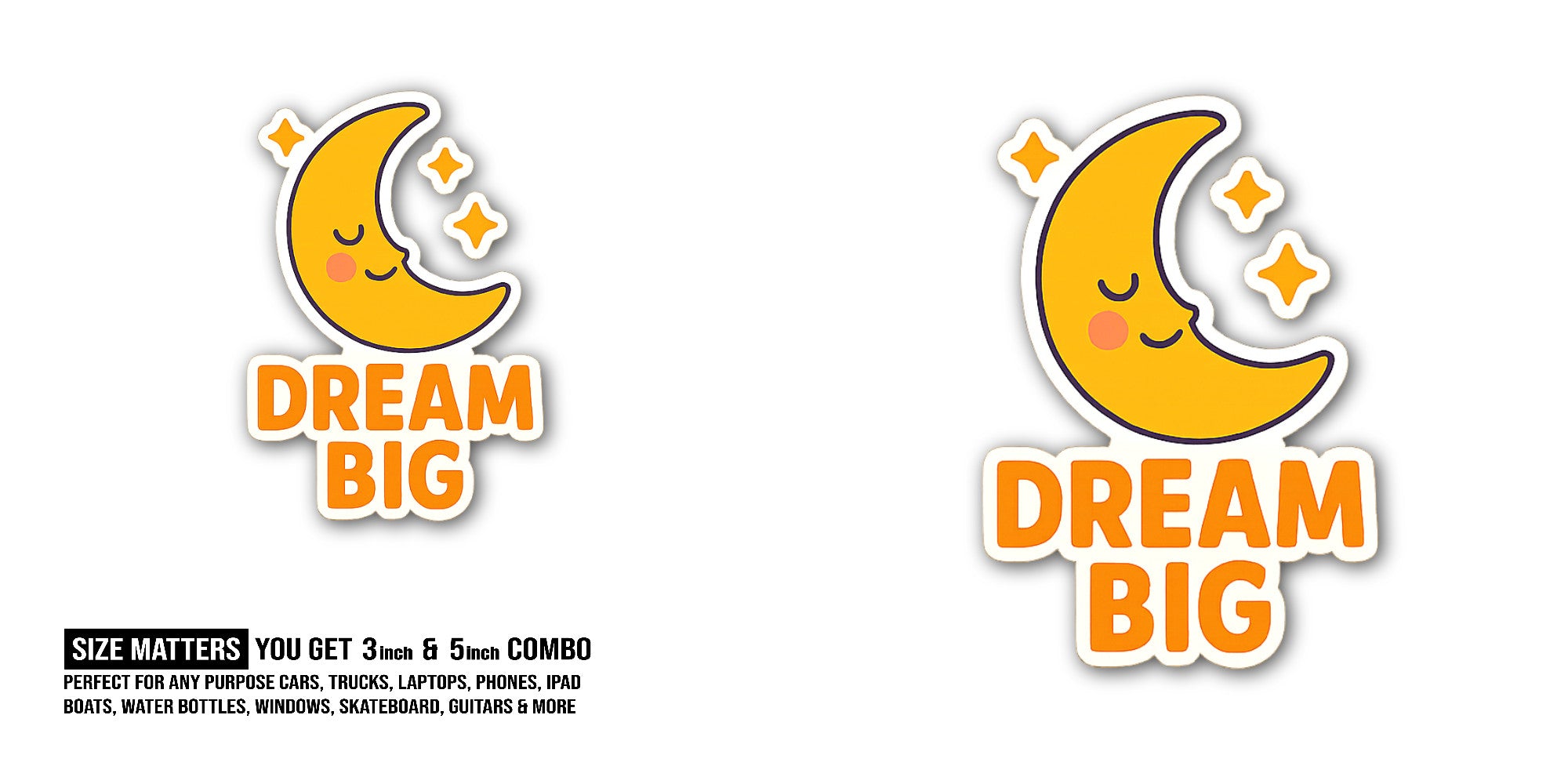 Sleeping Moon Sticker, Waterproof Vinyl Decal Sticker Indoor Or Outdoor 2 (Pieces) 3" and 5"