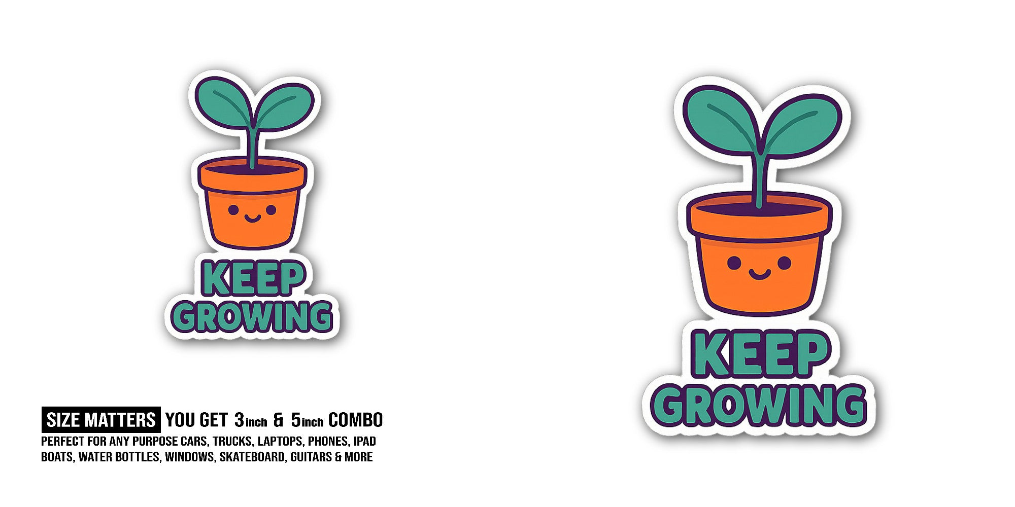 Cute Mini Plant Sticker, Waterproof Vinyl Decal Sticker Indoor Or Outdoor 2 (Pieces) 3" and 5"