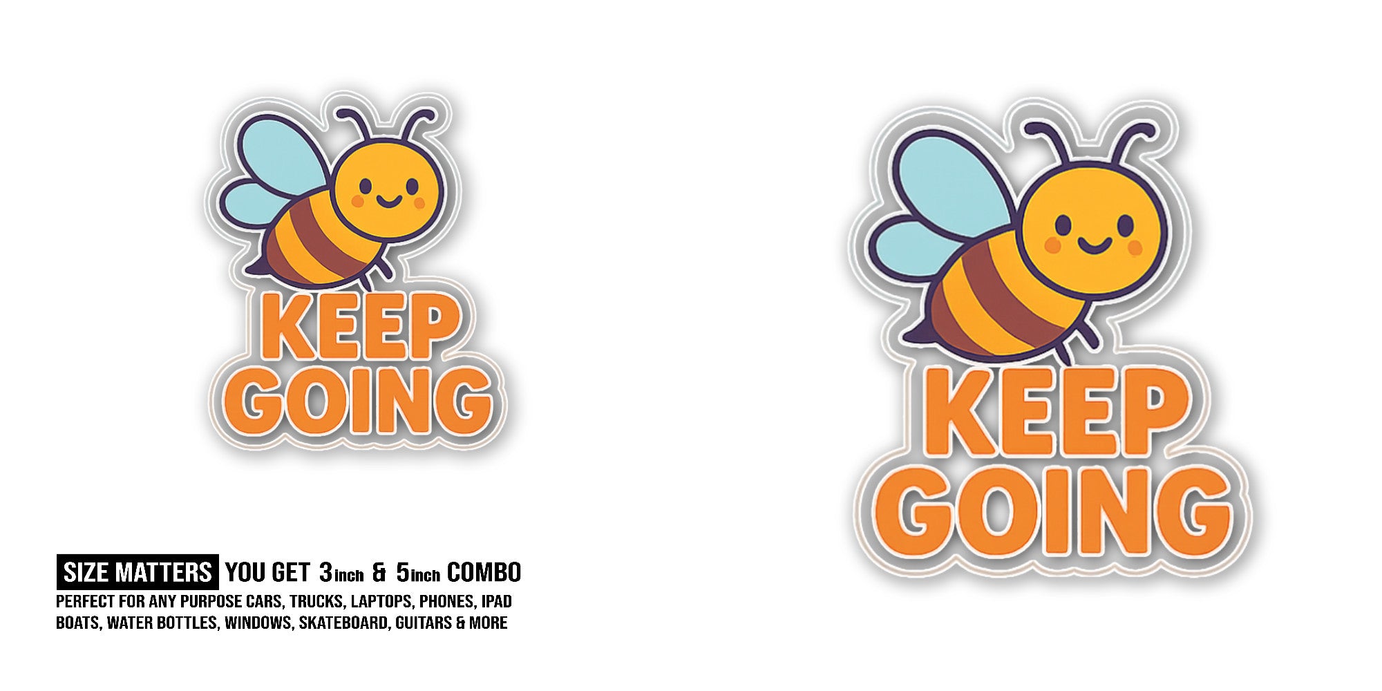 Cute Bee Sticker, Waterproof Vinyl Decal Sticker Indoor Or Outdoor 2 (Pieces) 3" and 5"