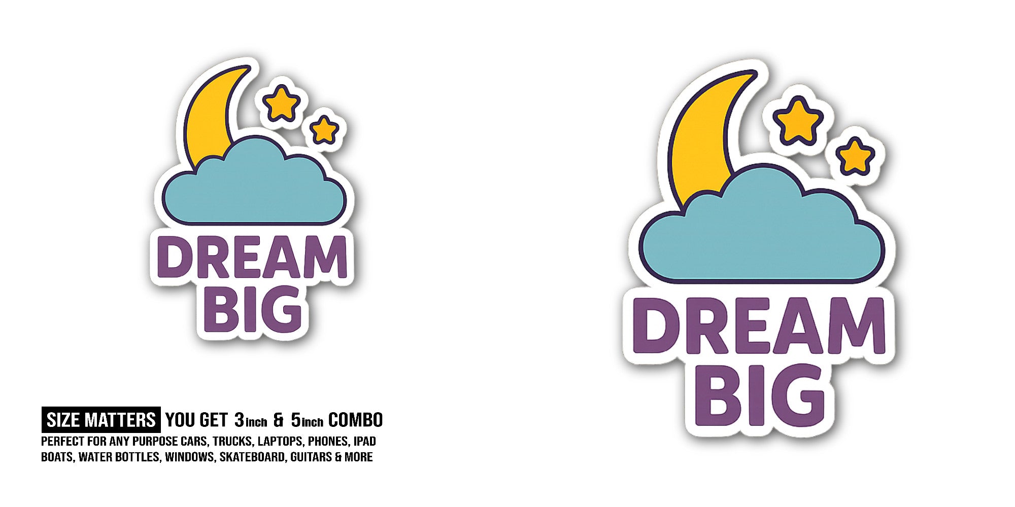 Moon & Cloud  Sticker, Waterproof Vinyl Decal Sticker Indoor Or Outdoor 2 (Pieces) 3" and 5"