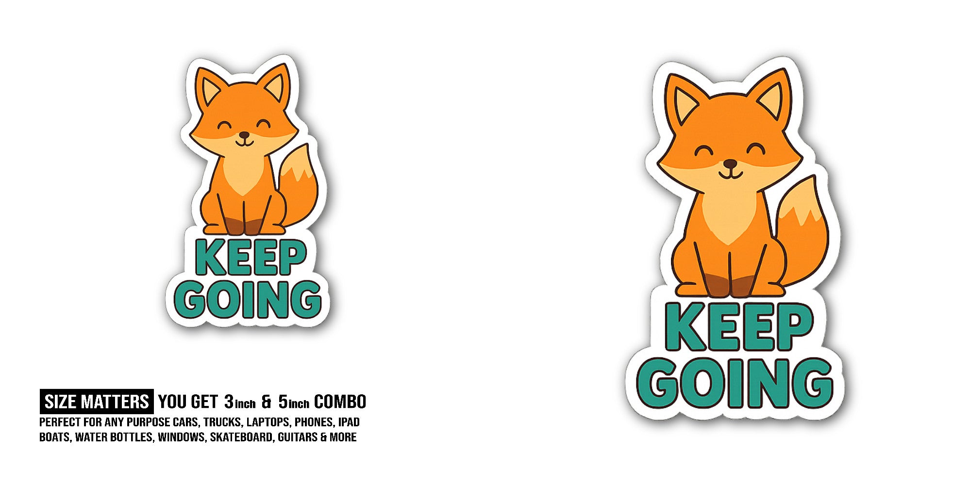 Cute Fox  Sticker, Waterproof Vinyl Decal Sticker Indoor Or Outdoor 2 (Pieces) 3" and 5"