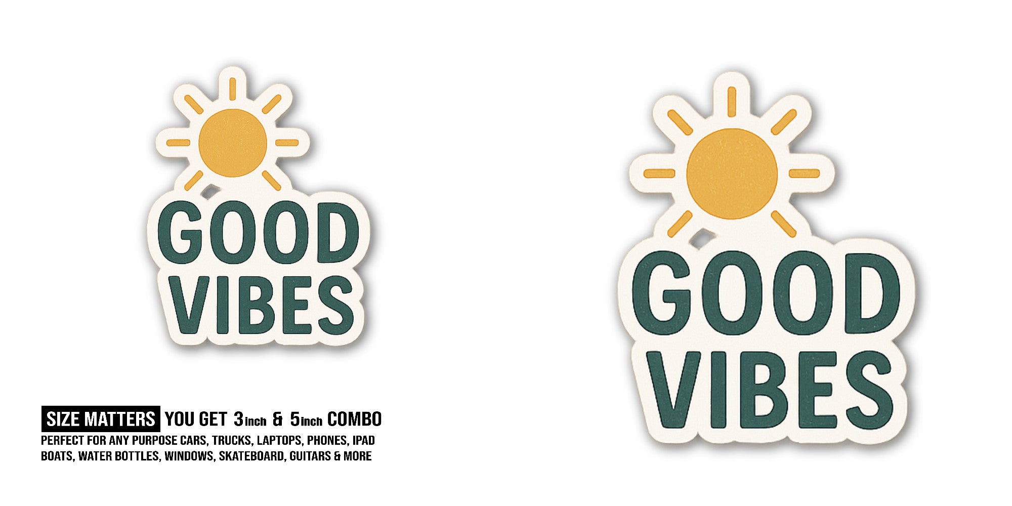 Little Sun & Vibes Sticker, Waterproof Vinyl Decal Sticker Indoor Or Outdoor 2 (Pieces) 3" and 5"