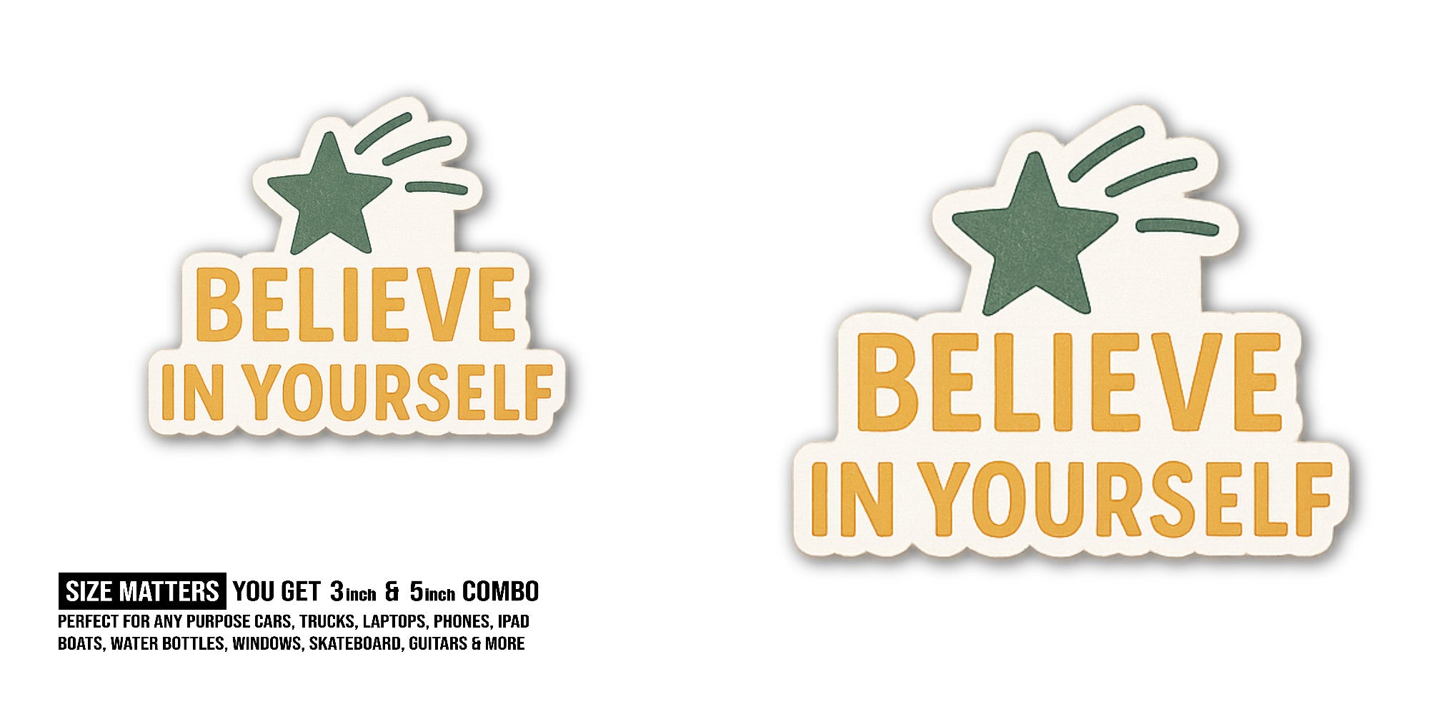 Beleve Sticker, Waterproof Vinyl Decal Sticker Indoor Or Outdoor 2 (Pieces) 3" and 5"
