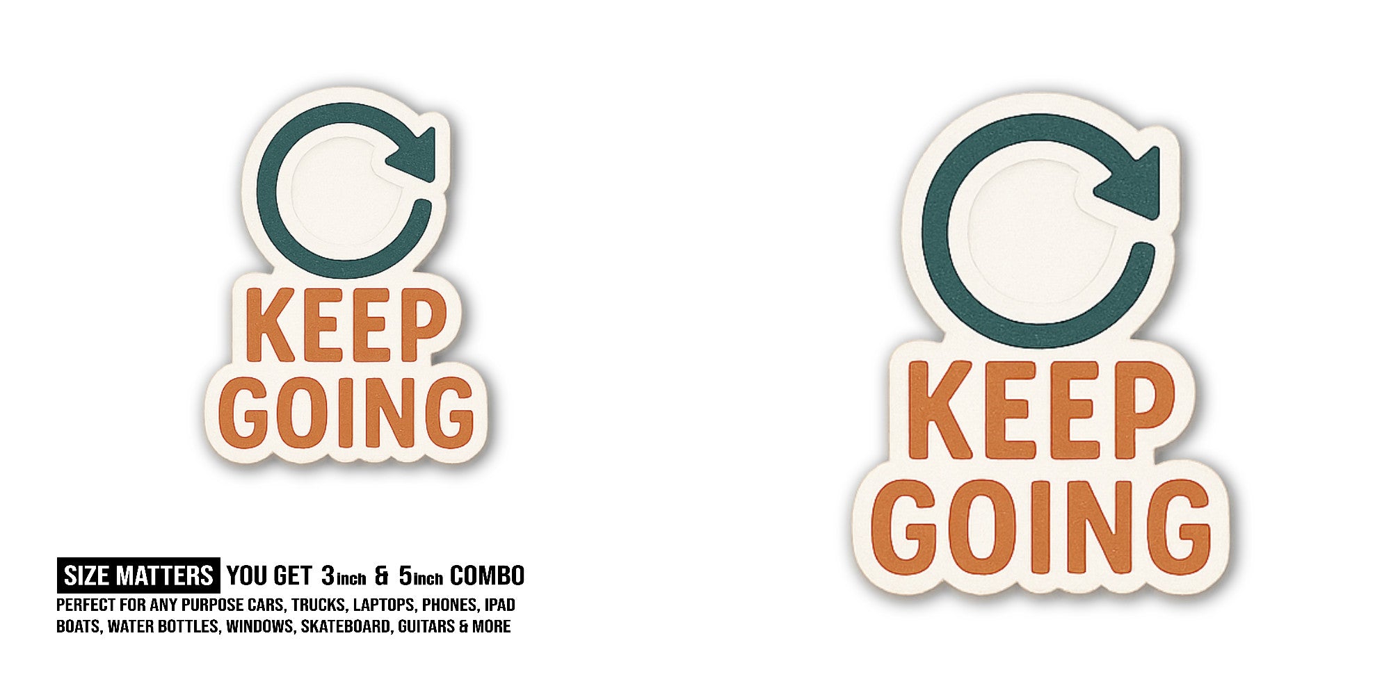 Keep Going Sticker, Waterproof Vinyl Decal Sticker Indoor Or Outdoor 2 (Pieces) 3" and 5"