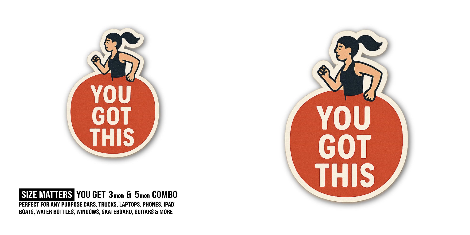 Runing Girl Sticker, Waterproof Vinyl Decal Sticker Indoor Or Outdoor 2 (Pieces) 3" and 5"