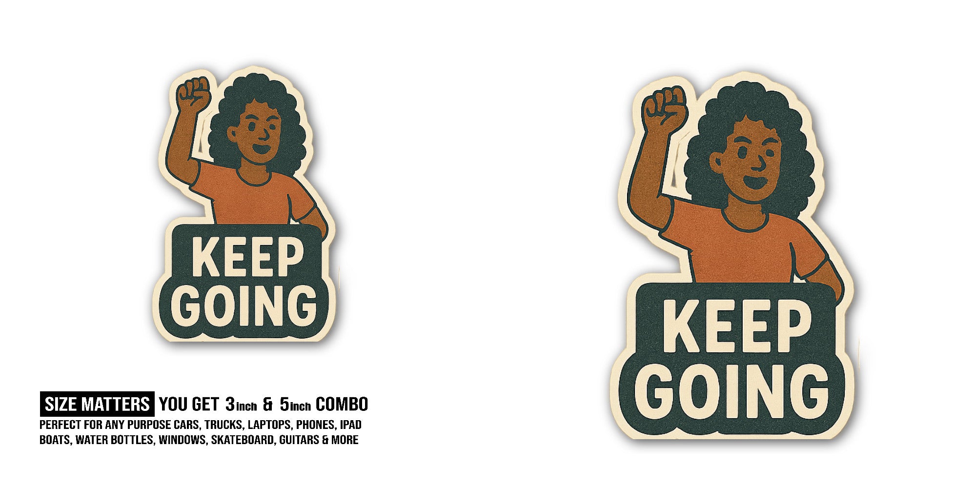 Girl with dark, curly hair Sticker, Waterproof Vinyl Decal Sticker Indoor Or Outdoor 2 (Pieces) 3" and 5"