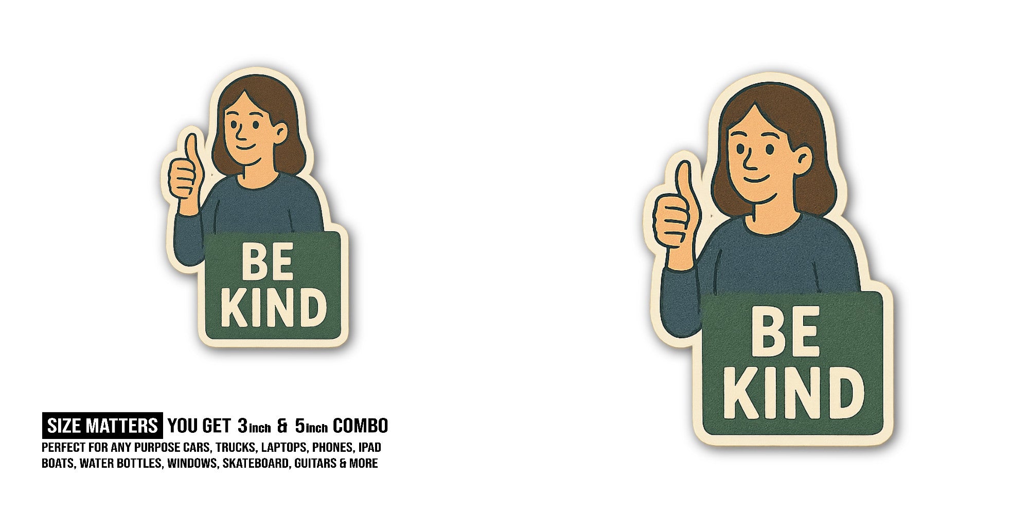 Woman, giving a thumbs-up Sticker, Waterproof Vinyl Decal Sticker Indoor Or Outdoor 2 (Pieces) 3" and 5"