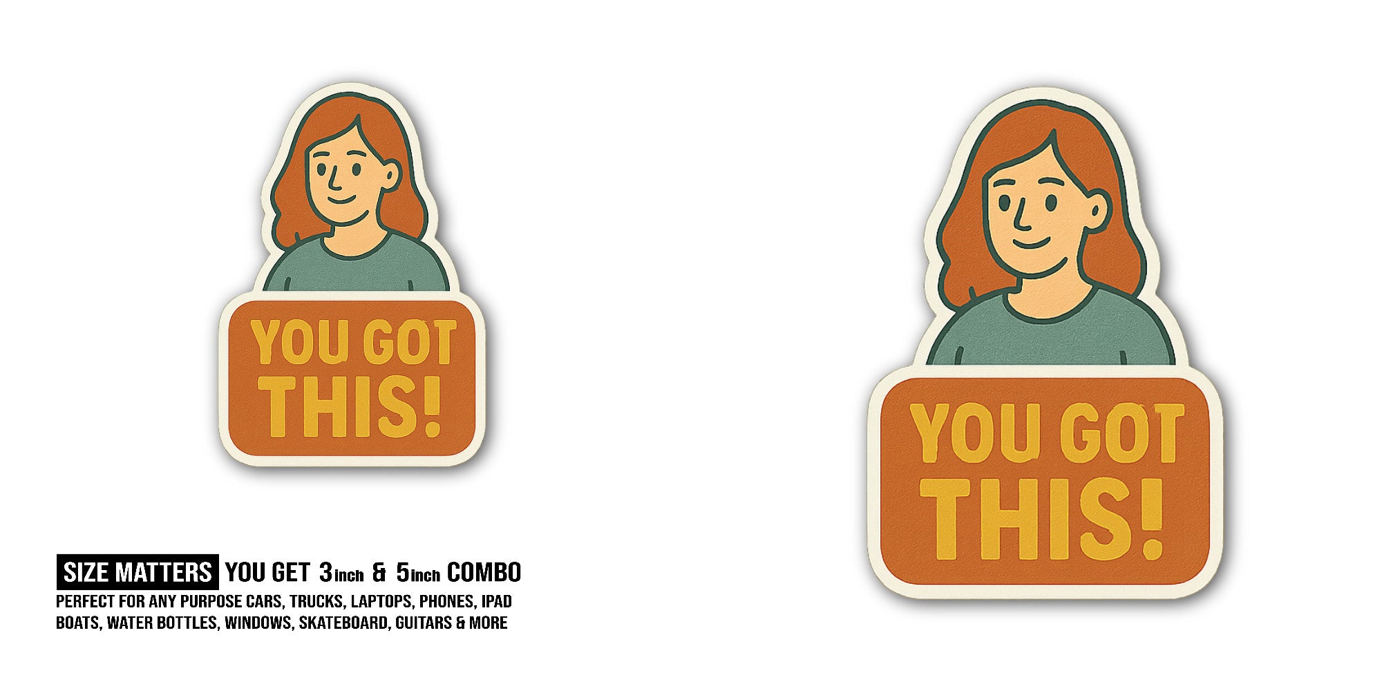A woman Sticker, Waterproof Vinyl Decal Sticker Indoor Or Outdoor 2 (Pieces) 3" and 5"