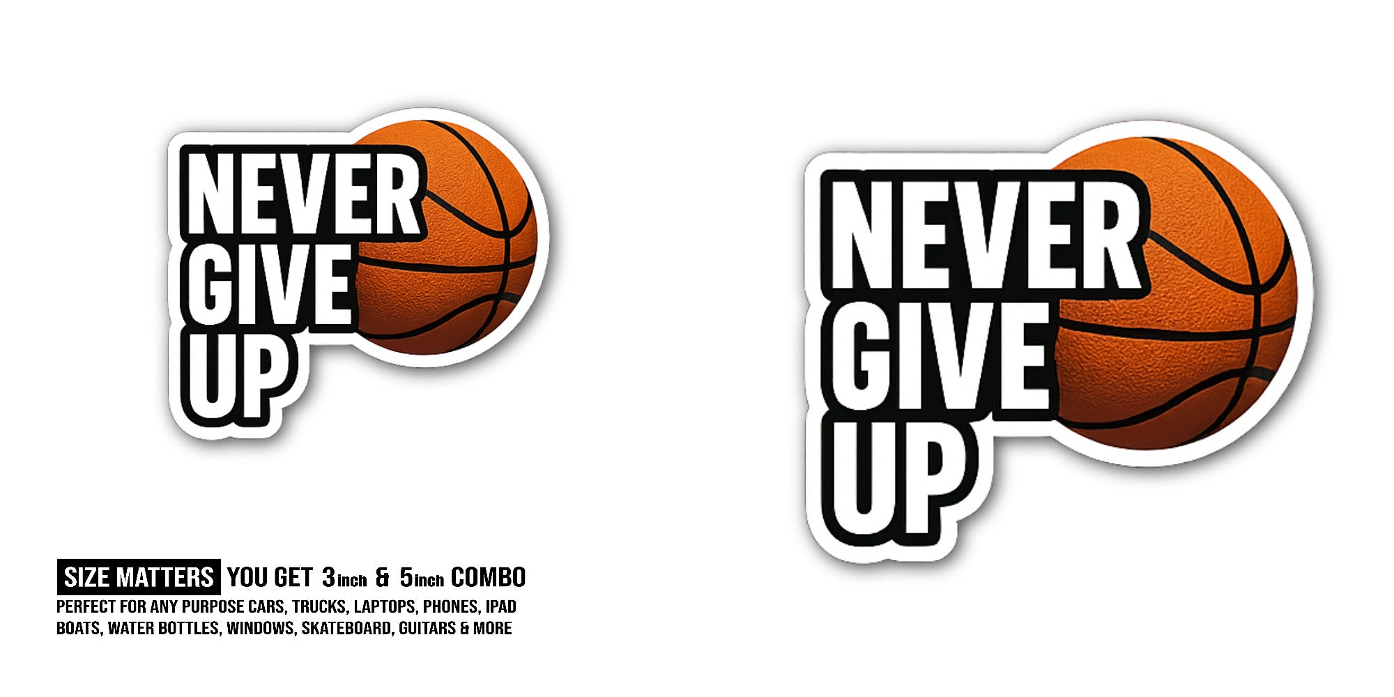 Basketball Sticker, Waterproof Vinyl Decal Sticker Indoor Or Outdoor 2 (Pieces) 3" and 5"