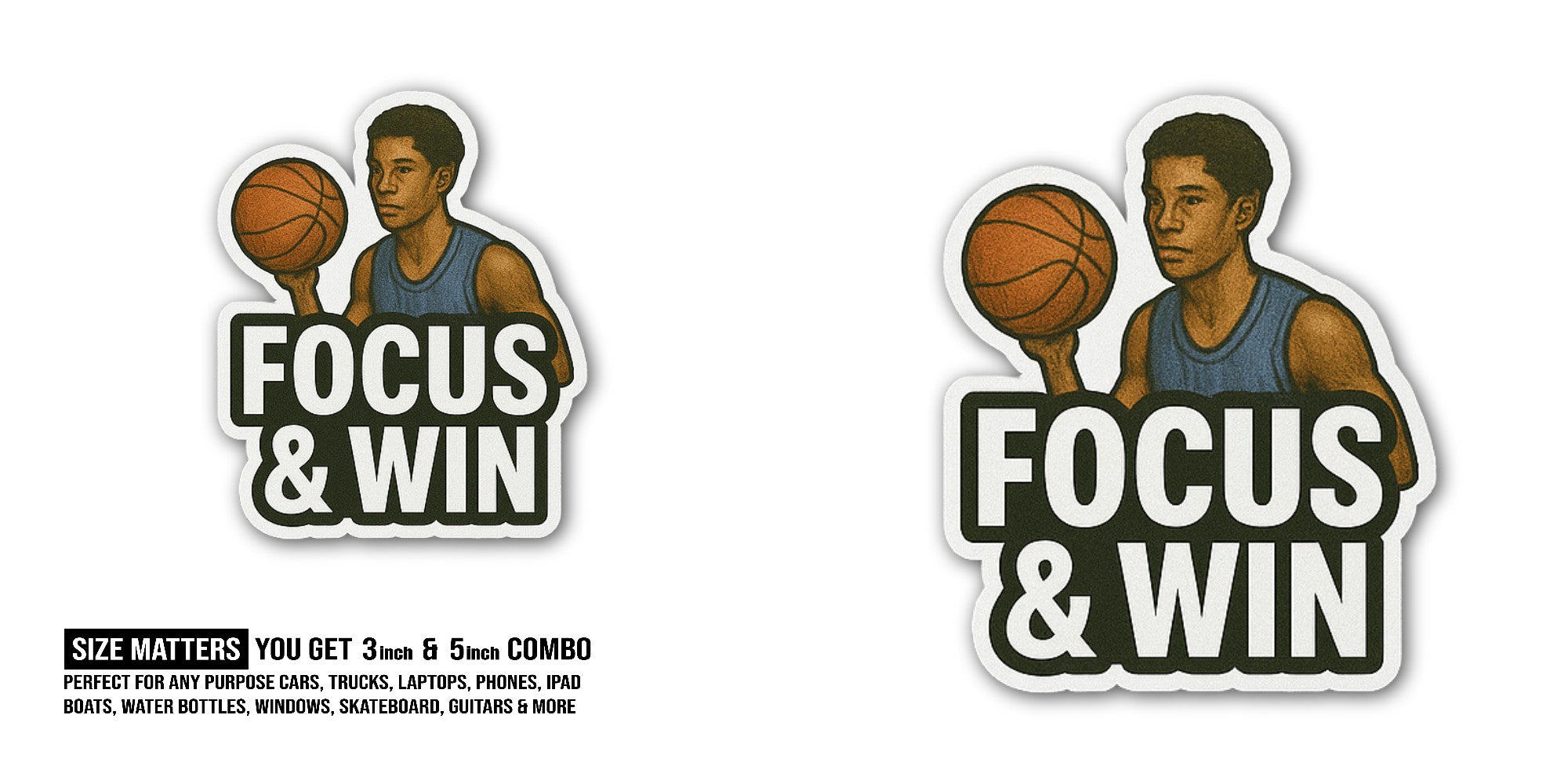 FOCUS & WIN  Sticker, Waterproof Vinyl Decal Sticker Indoor Or Outdoor 2 (Pieces) 3" and 5"