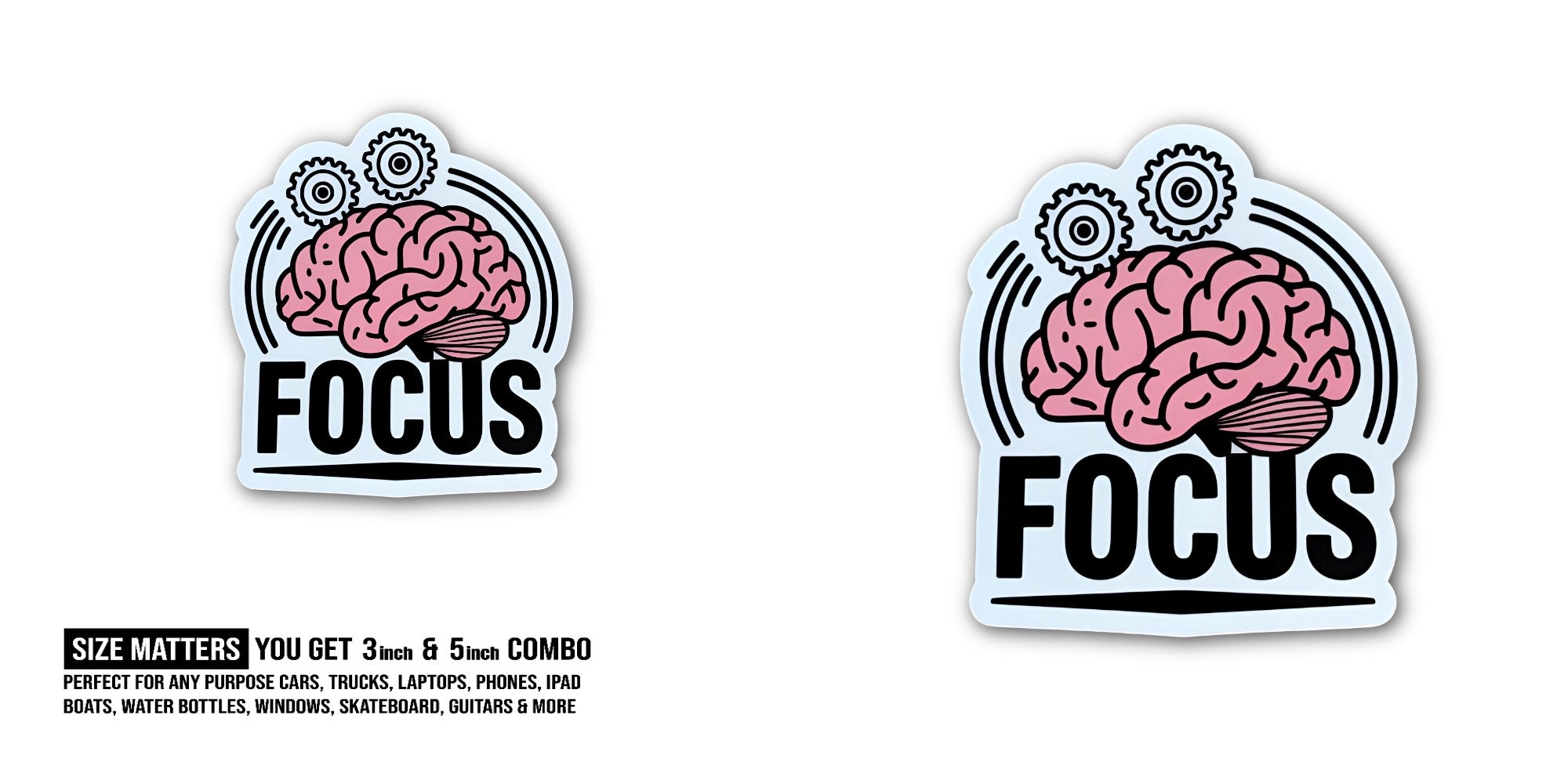 FOCUS Brain Sticker, Waterproof Vinyl Decal Sticker Indoor Or Outdoor 2 (Pieces) 3" and 5