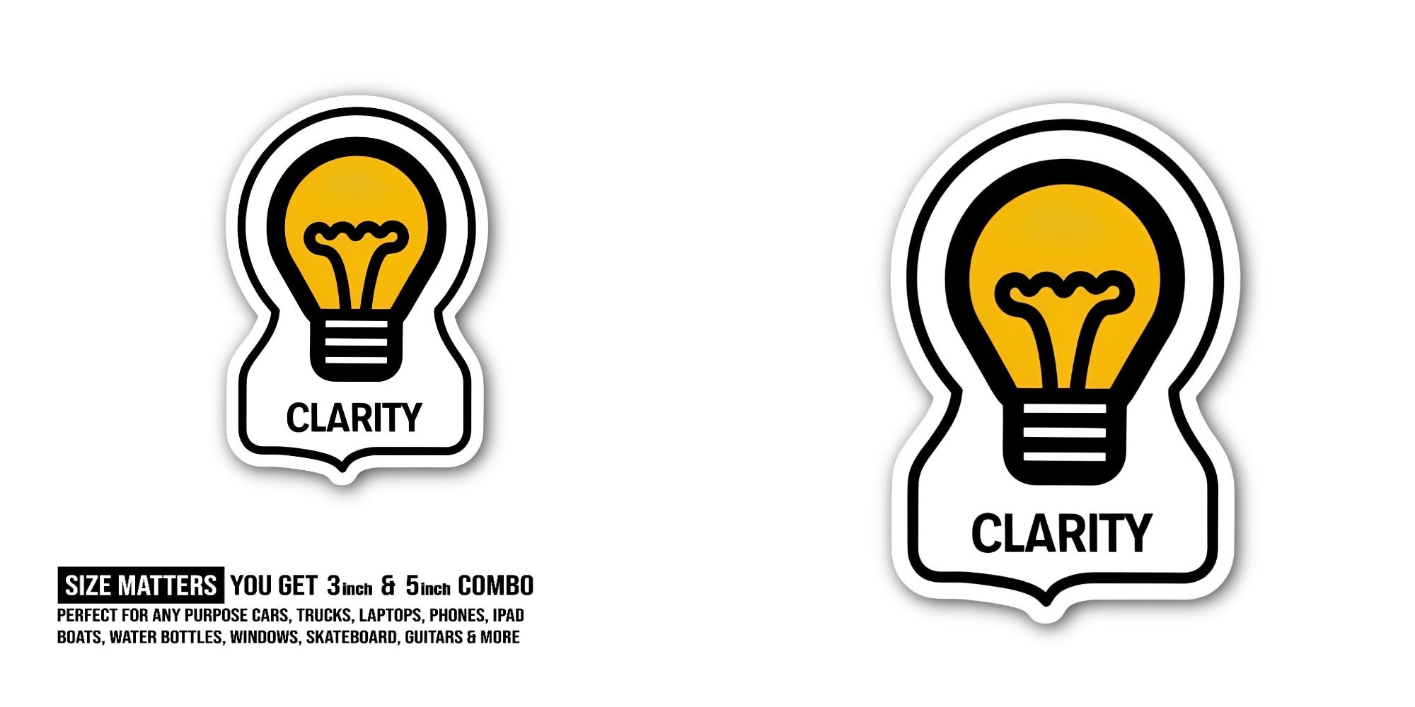 CLARITY Light Bulb Sticker, Waterproof Vinyl Decal Sticker Indoor Or Outdoor 2 (Pieces) 3" and 5