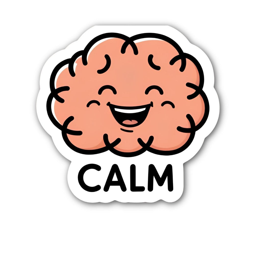 CALM Cute Brain  Sticker, Waterproof Vinyl Decal Sticker Indoor Or Outdoor 2 (Pieces) 3" and 5