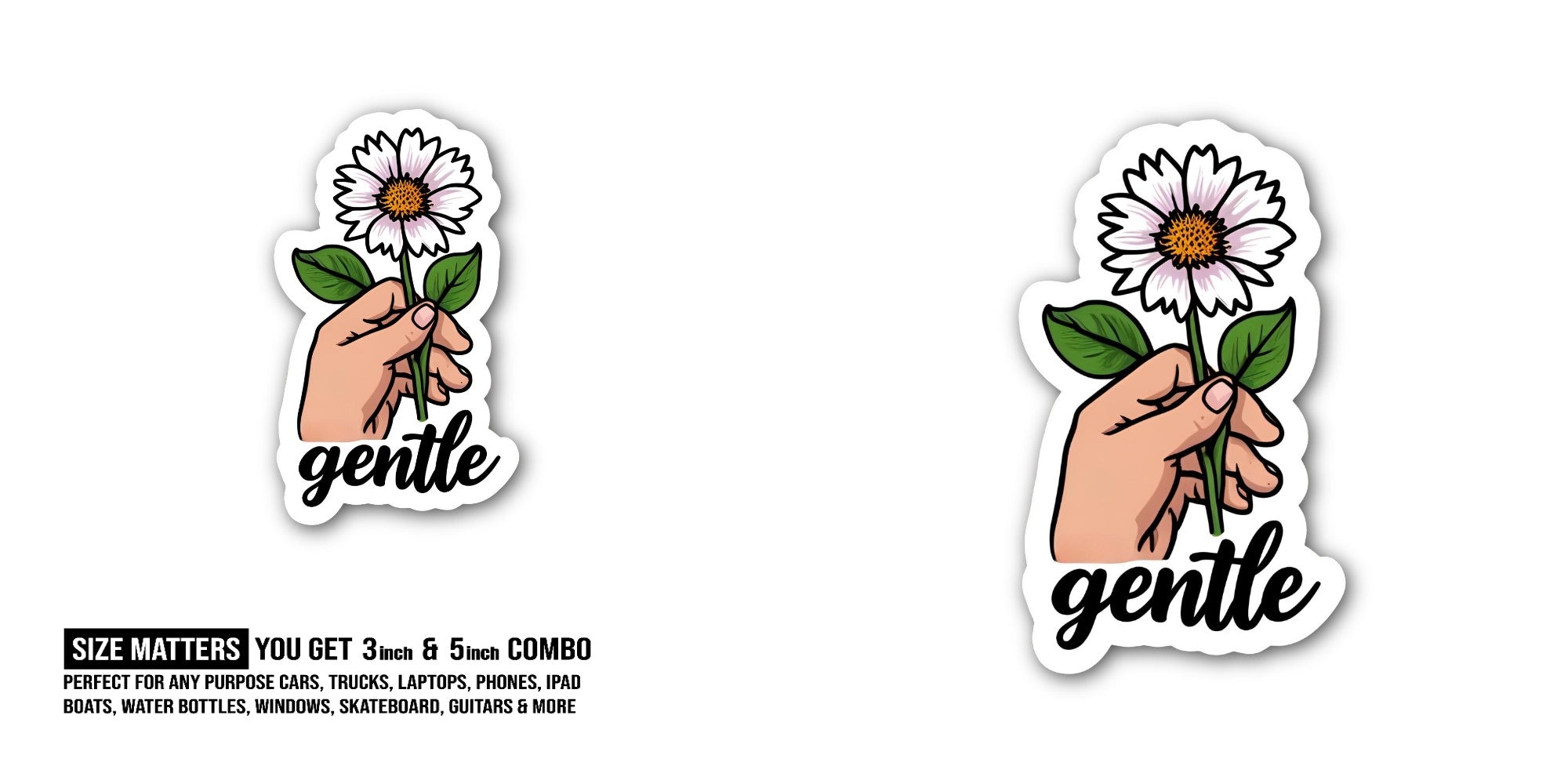 Gentle Flower Sticker, Waterproof Vinyl Decal Sticker Indoor Or Outdoor 2 (Pieces) 3" and 5"