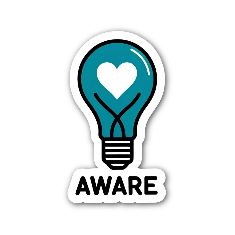 AWARE Heart Lightbulb Sticker, Waterproof Vinyl Decal Sticker Indoor Or Outdoor 2 (Pieces) 3" and 5"