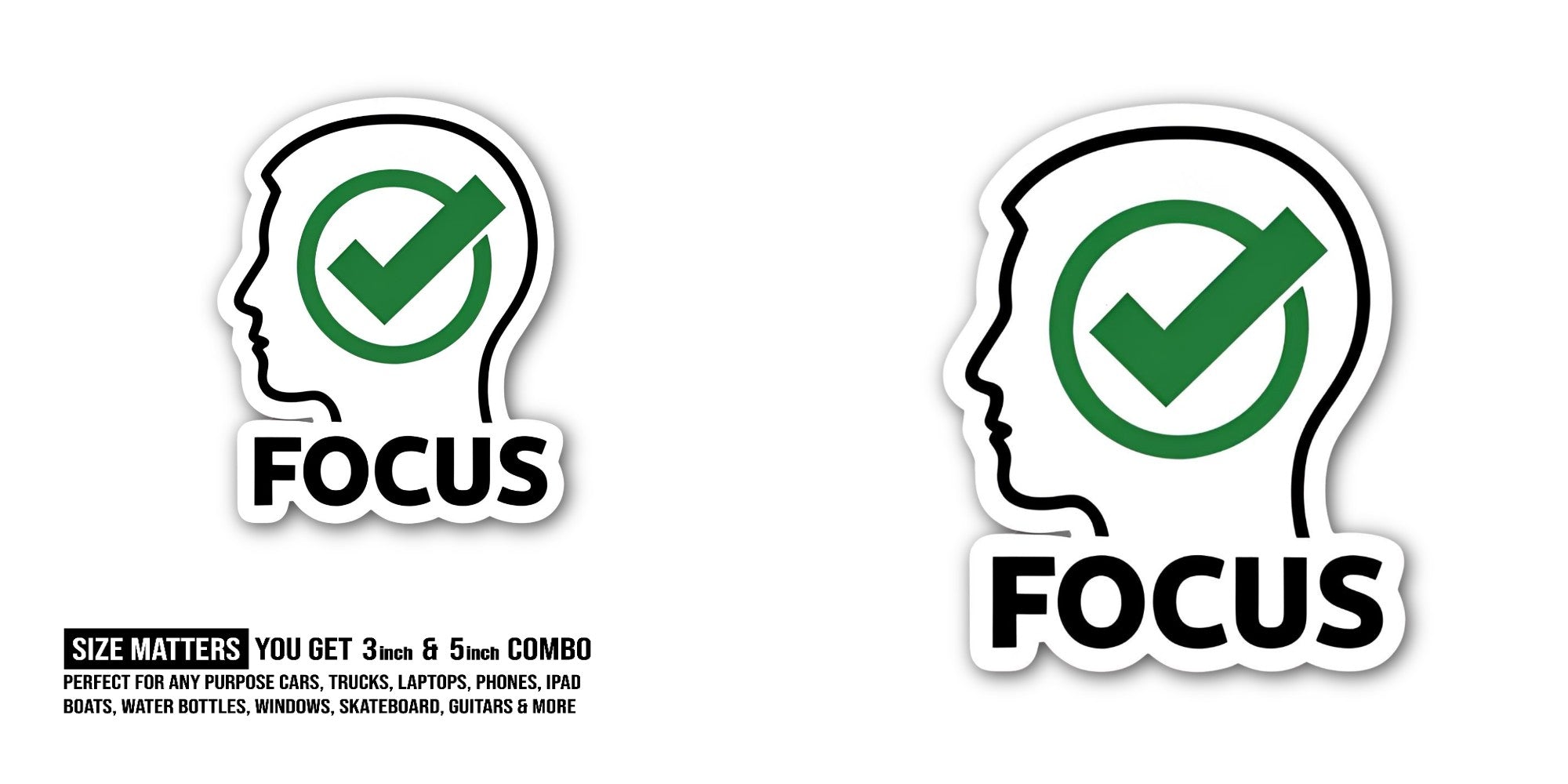 FOCUS Man Sticker, Waterproof Vinyl Decal Sticker Indoor Or Outdoor 2 (Pieces) 3" and 5"