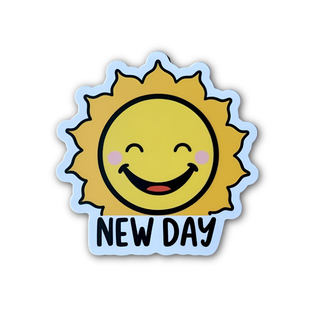 NEW DAY With Cute Sun Sticker, Waterproof Vinyl Decal Sticker Indoor Or Outdoor 2 (Pieces) 3" and 5"