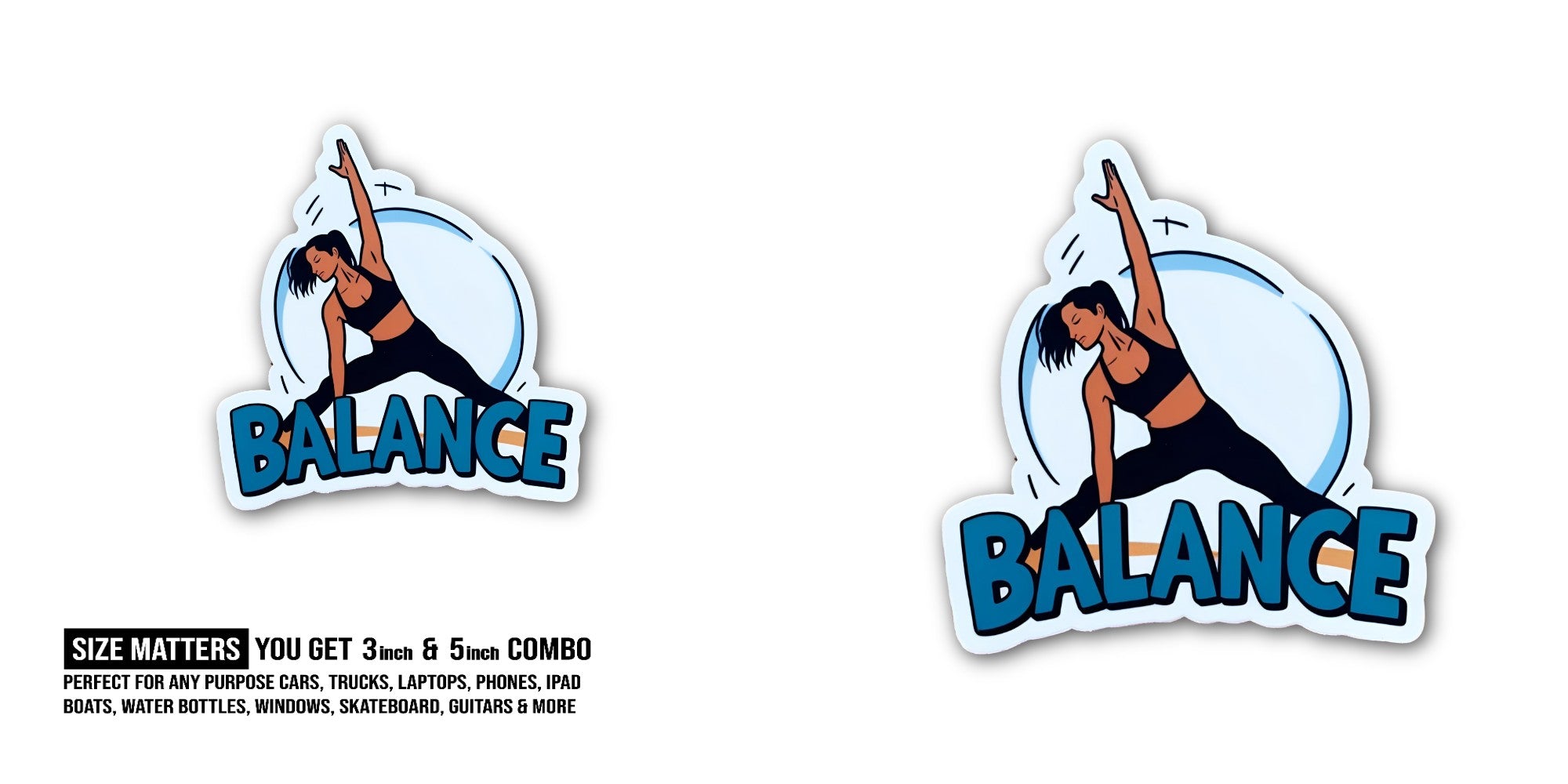 BALANCE Yoga Girl Sticker, Waterproof Vinyl Decal Sticker Indoor Or Outdoor 2 (Pieces) 3" and 5"