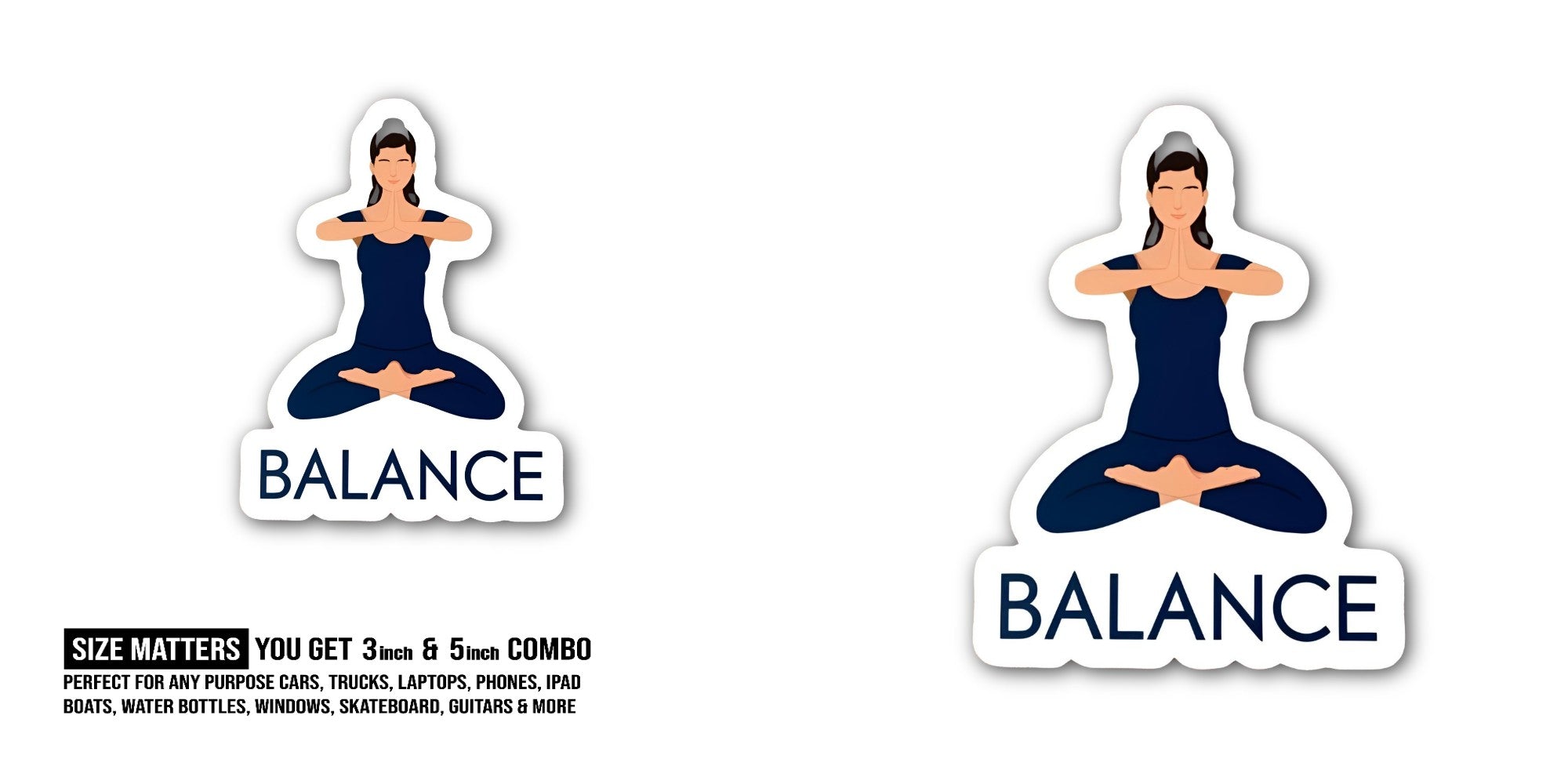 BALANCE Yoga Woman Sticker, Waterproof Vinyl Decal Sticker Indoor Or Outdoor 2 (Pieces) 3" and 5"