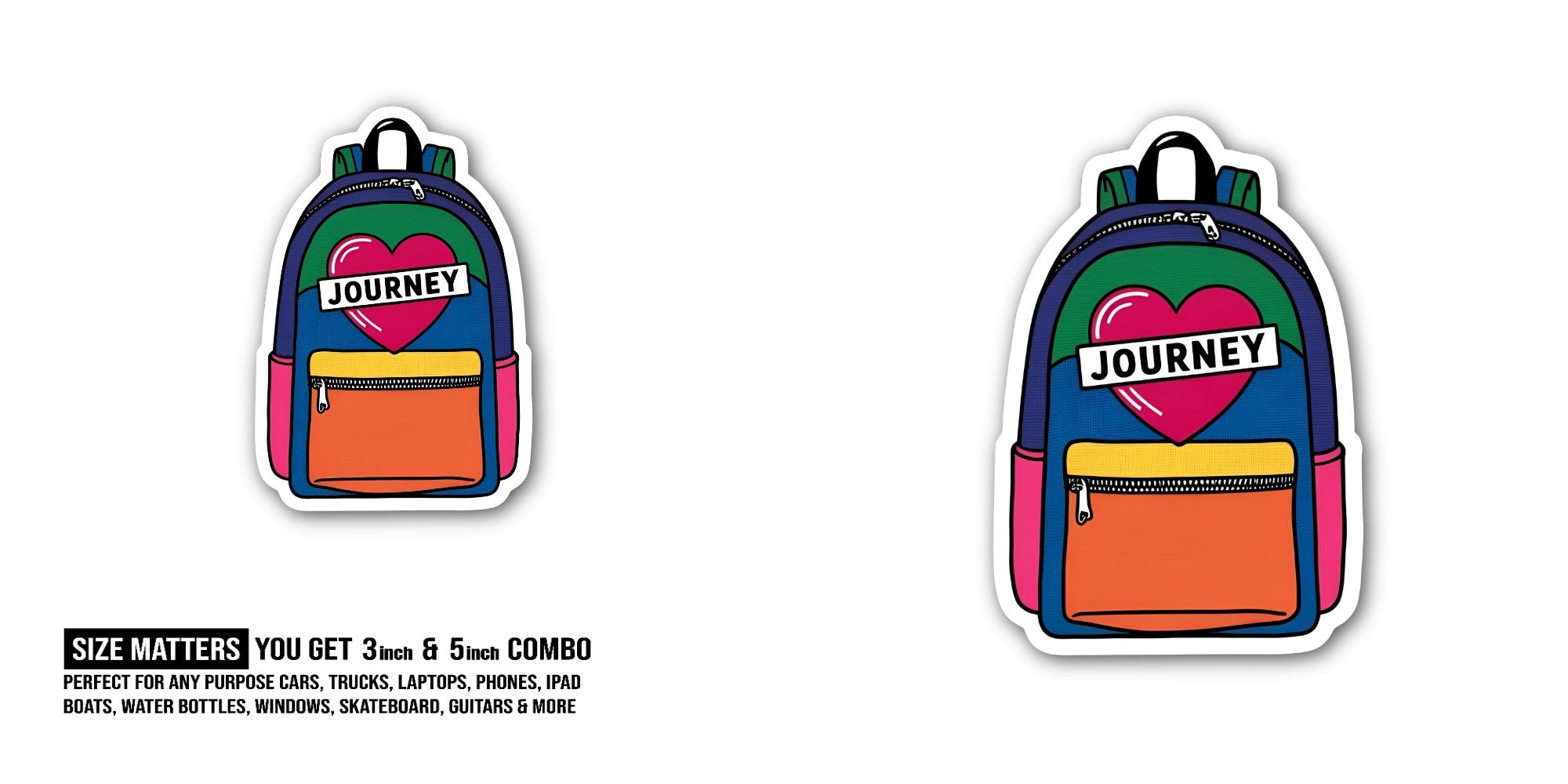 JOURNEY Love Bag  Sticker, Waterproof Vinyl Decal Sticker Indoor Or Outdoor 2 (Pieces) 3" and 5"
