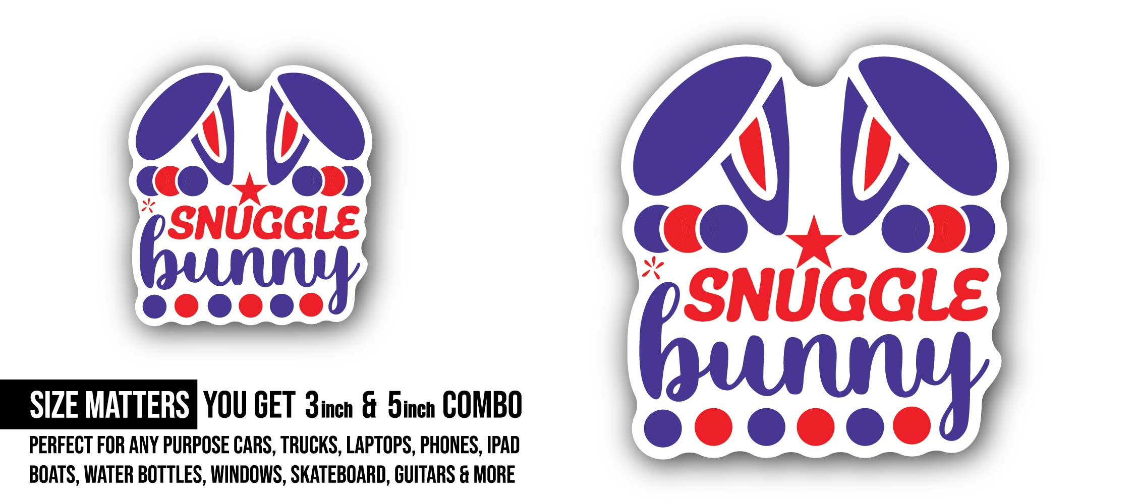 Snuggle Bunny Sticker, Waterproof Vinyl Decal Sticker Indoor Or Outdoor 2 (Pieces) 3" and 5"