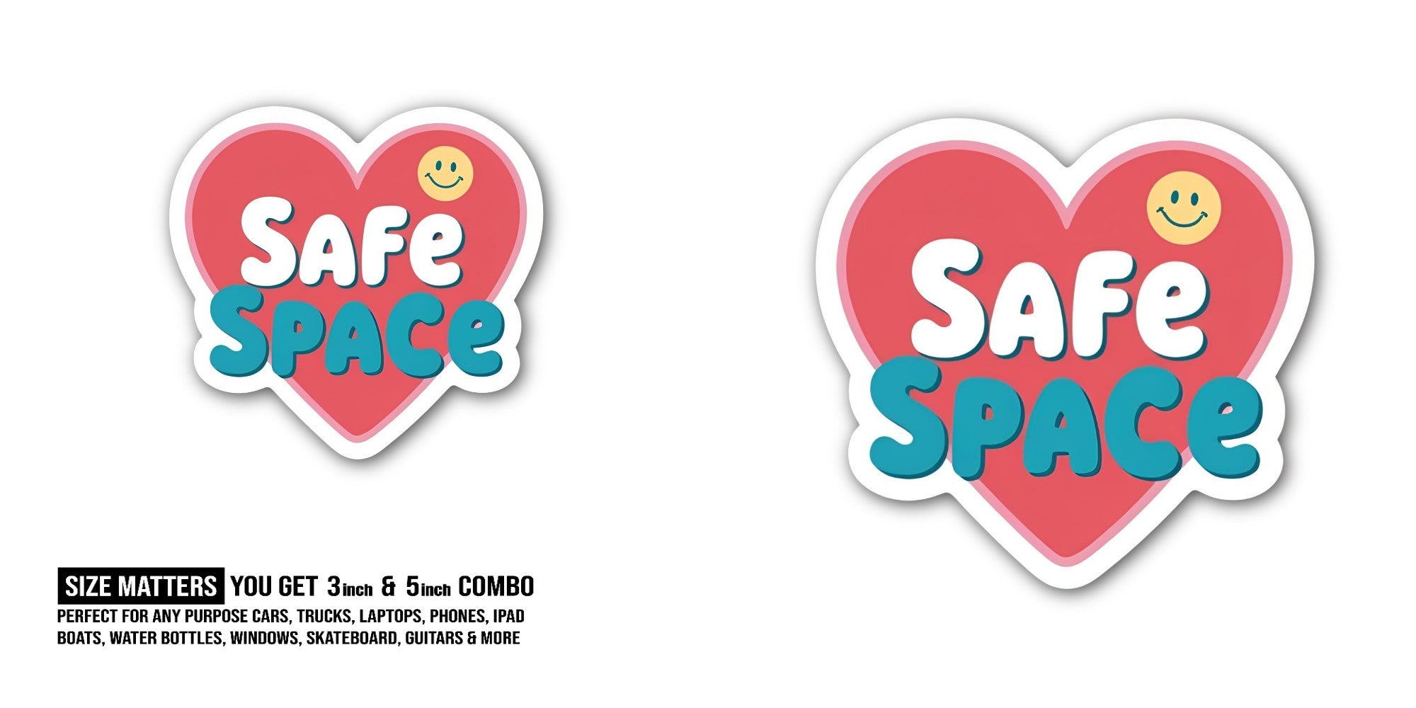 AFE SPACE Lovely Heart Sticker, Waterproof Vinyl Decal Sticker Indoor Or Outdoor 2 (Pieces) 3" and 5"