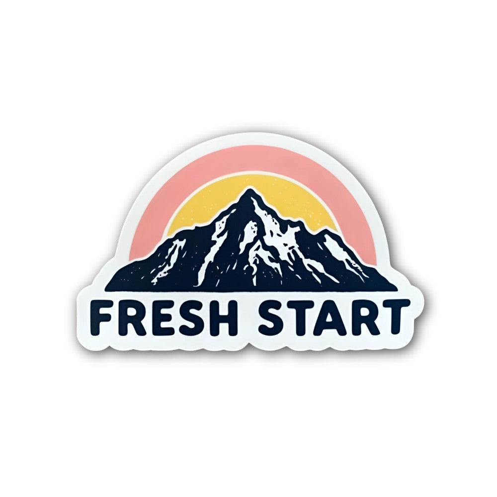 FRESH START Mountain Sticker, Waterproof Vinyl Decal Sticker Indoor Or Outdoor 2 (Pieces) 3" and 5"