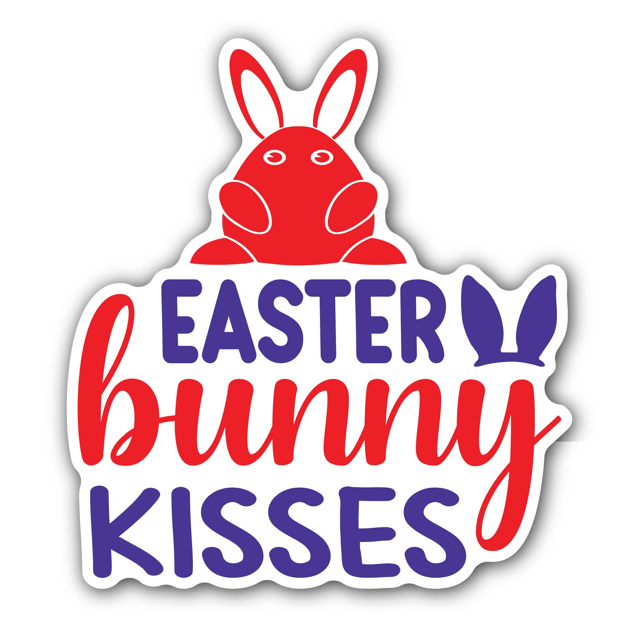 Easter Bunny Kisses Sticker, Waterproof Vinyl Decal Sticker Indoor Or Outdoor 2 (Pieces) 3" and 5"