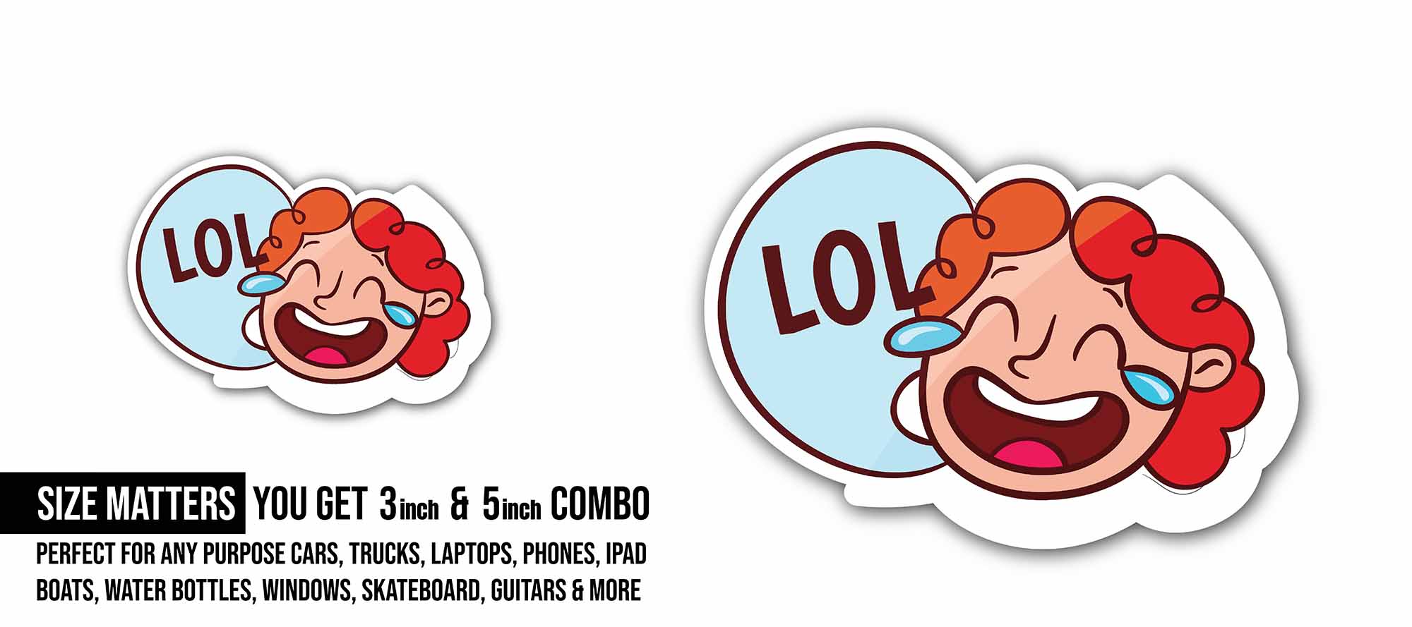 LOL Cute Girl Sticker, Waterproof Vinyl Decal Sticker Indoor Or Outdoor 2 (Pieces) 3" and 5"