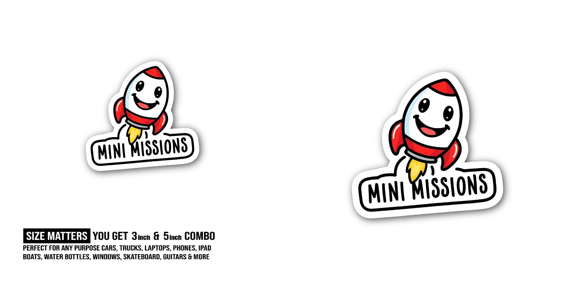 MINI MISSIONS Sticker, Waterproof Vinyl Decal Sticker Indoor Or Outdoor 2 (Pieces) 3" and 5"