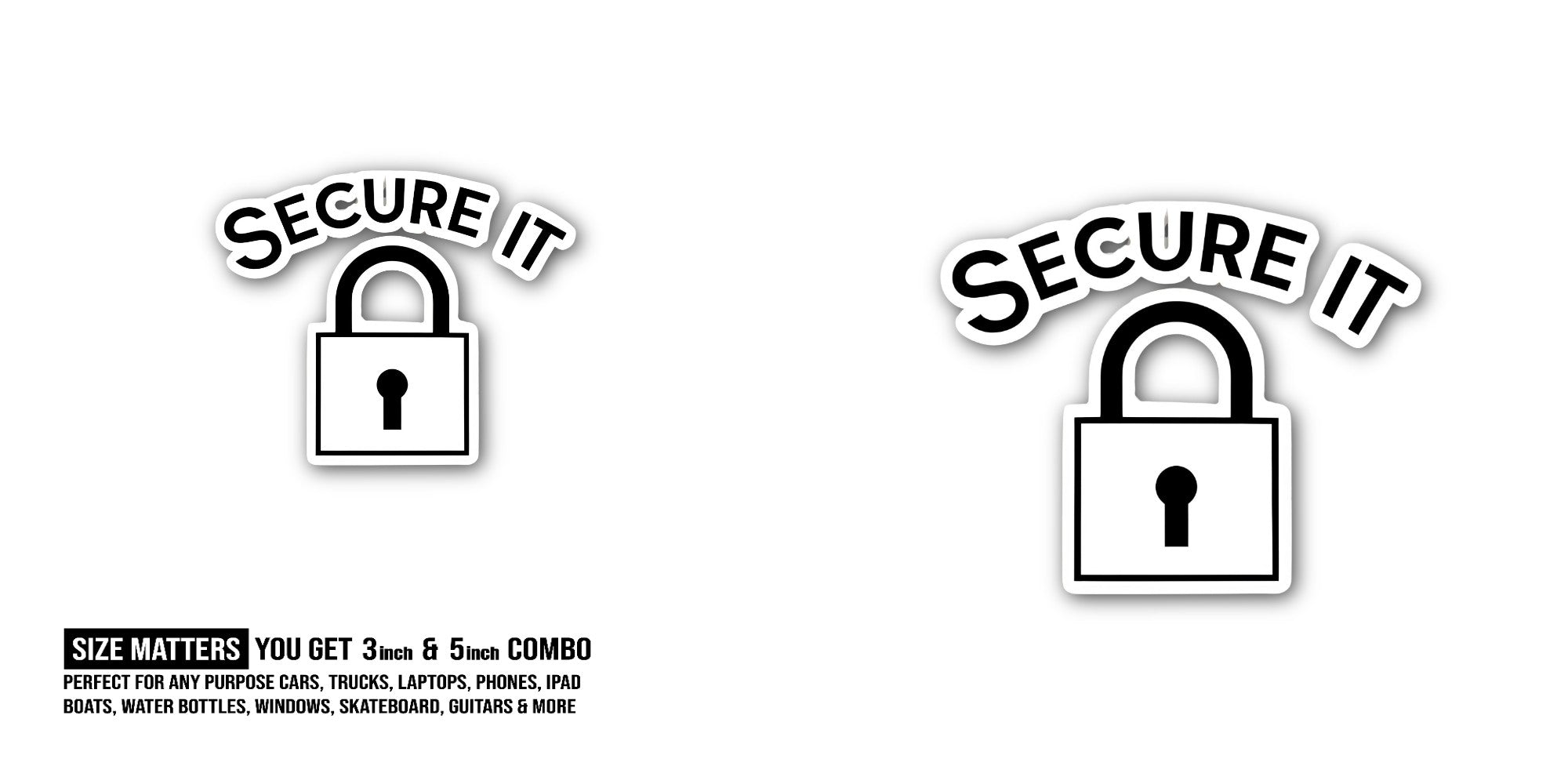 SECURE Sticker, Waterproof Vinyl Decal Sticker Indoor Or Outdoor 2 (Pieces) 3" and 5"