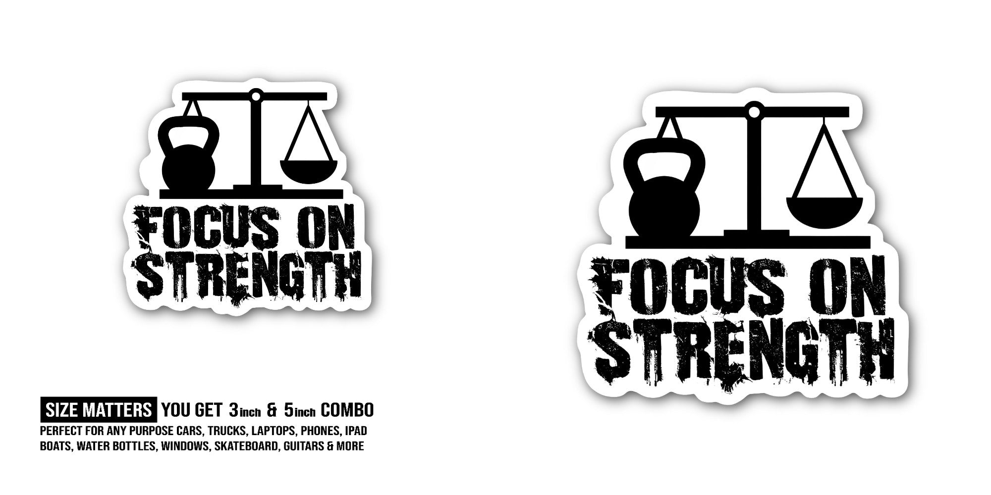 FOCUS ON STRENGTH Sticker, Waterproof Vinyl Decal Sticker Indoor Or Outdoor 2 (Pieces) 3" and 5"