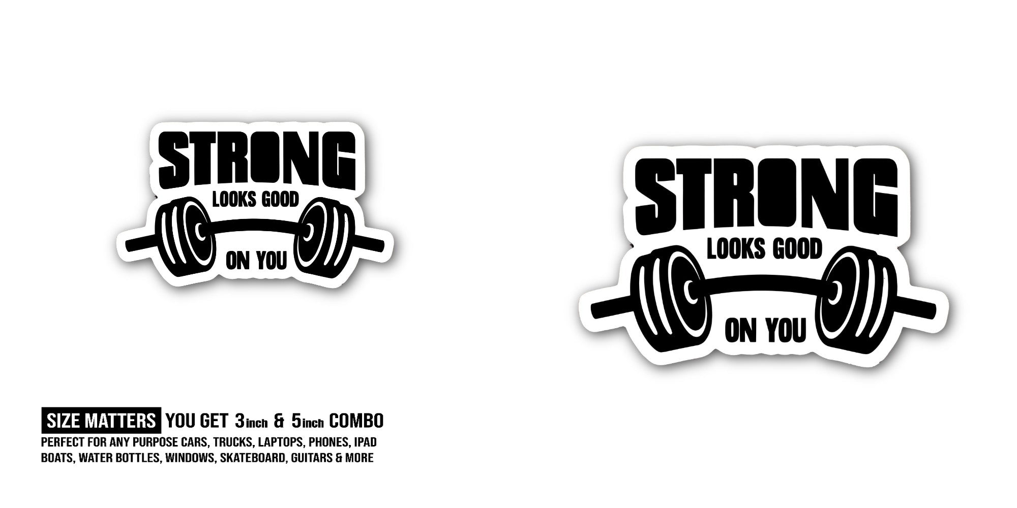 STRONG DUMBBELL Sticker, Waterproof Vinyl Decal Sticker Indoor Or Outdoor 2 (Pieces) 3" and 5"