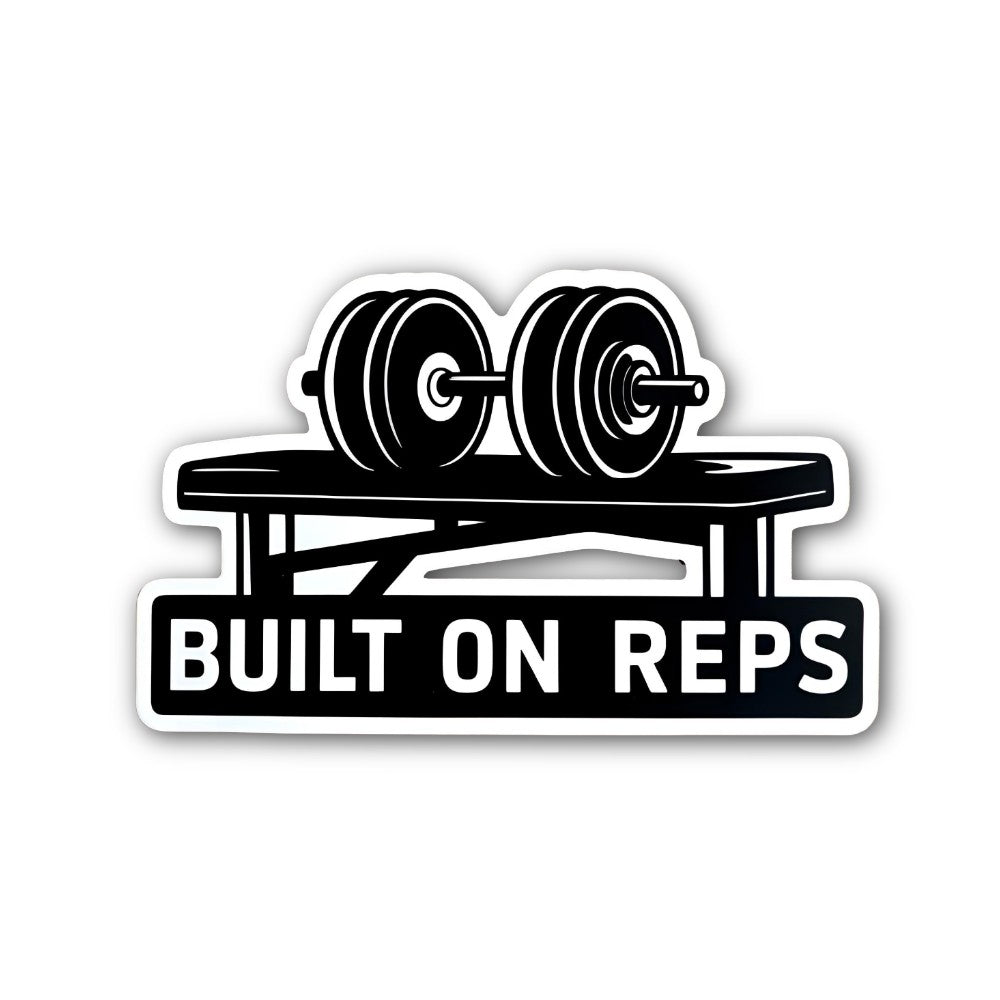 BUILT ON REPS & BLACK DUMBBELL Sticker, Waterproof Vinyl Decal Sticker Indoor Or Outdoor 2 (Pieces) 3" and 5"