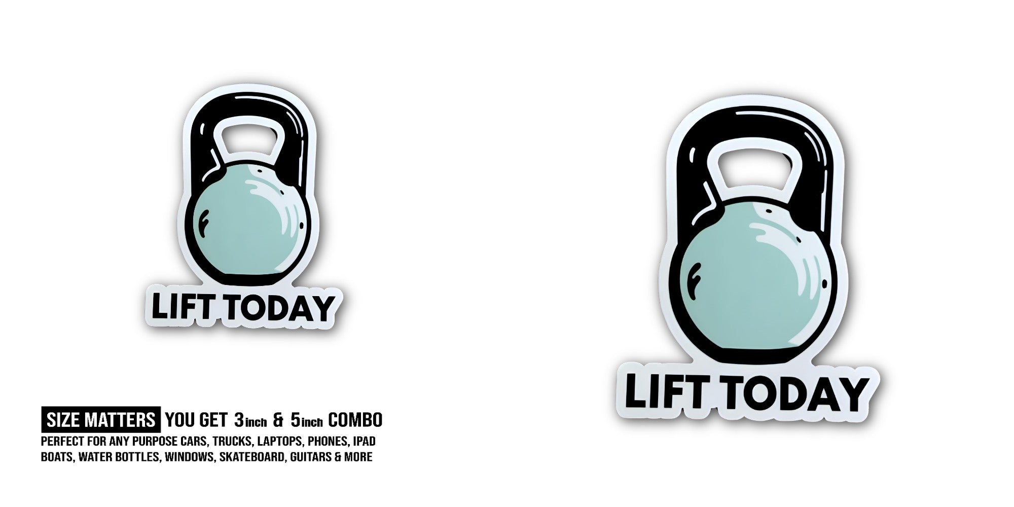 LIFT TODAY Light Green Kettlebell Sticker, Waterproof Vinyl Decal Sticker Indoor Or Outdoor 2 (Pieces) 3" and 5"