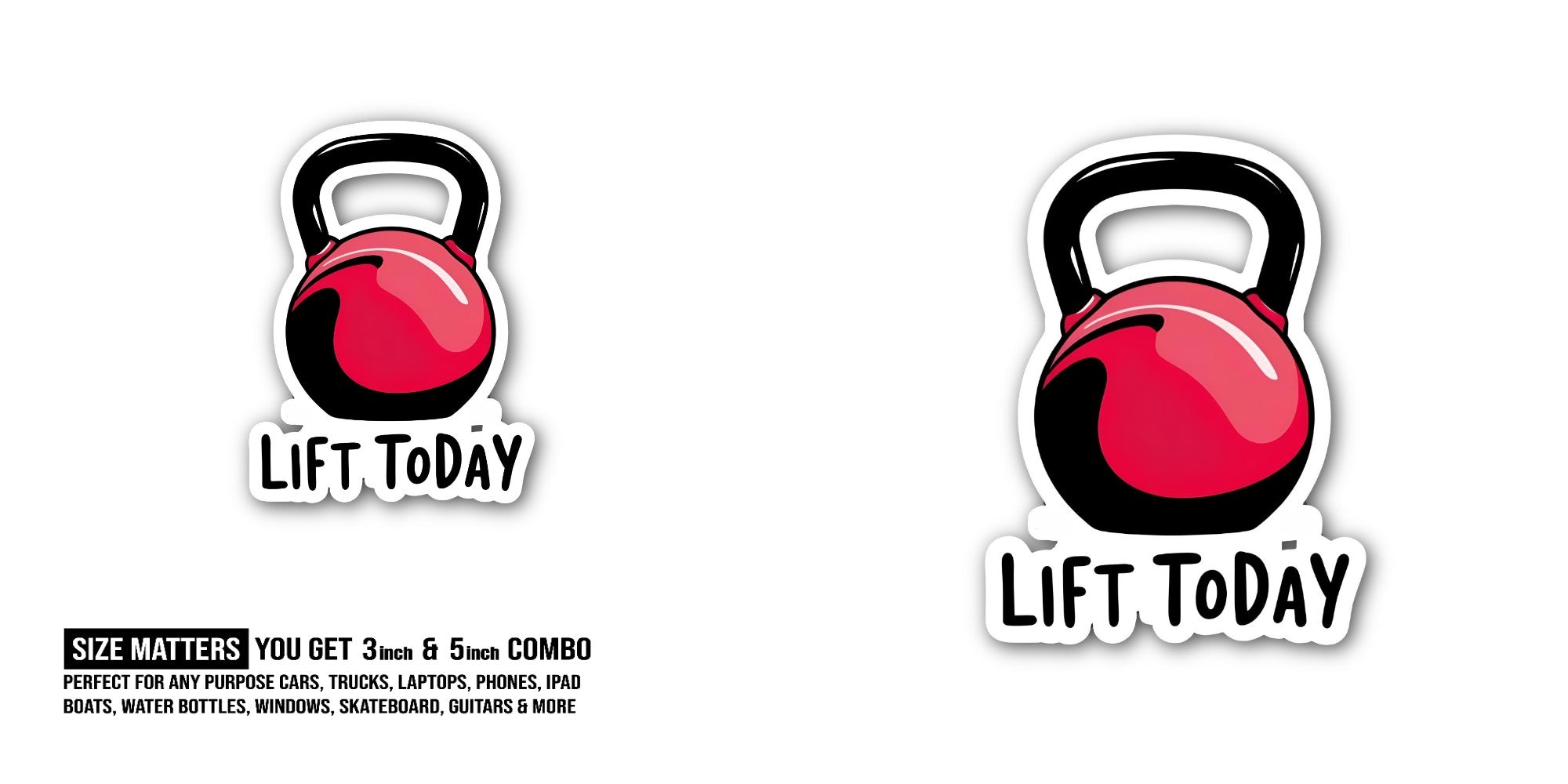 LIFT TODAY Red Kettlebell Sticker, Waterproof Vinyl Decal Sticker Indoor Or Outdoor 2 (Pieces) 3" and 5"